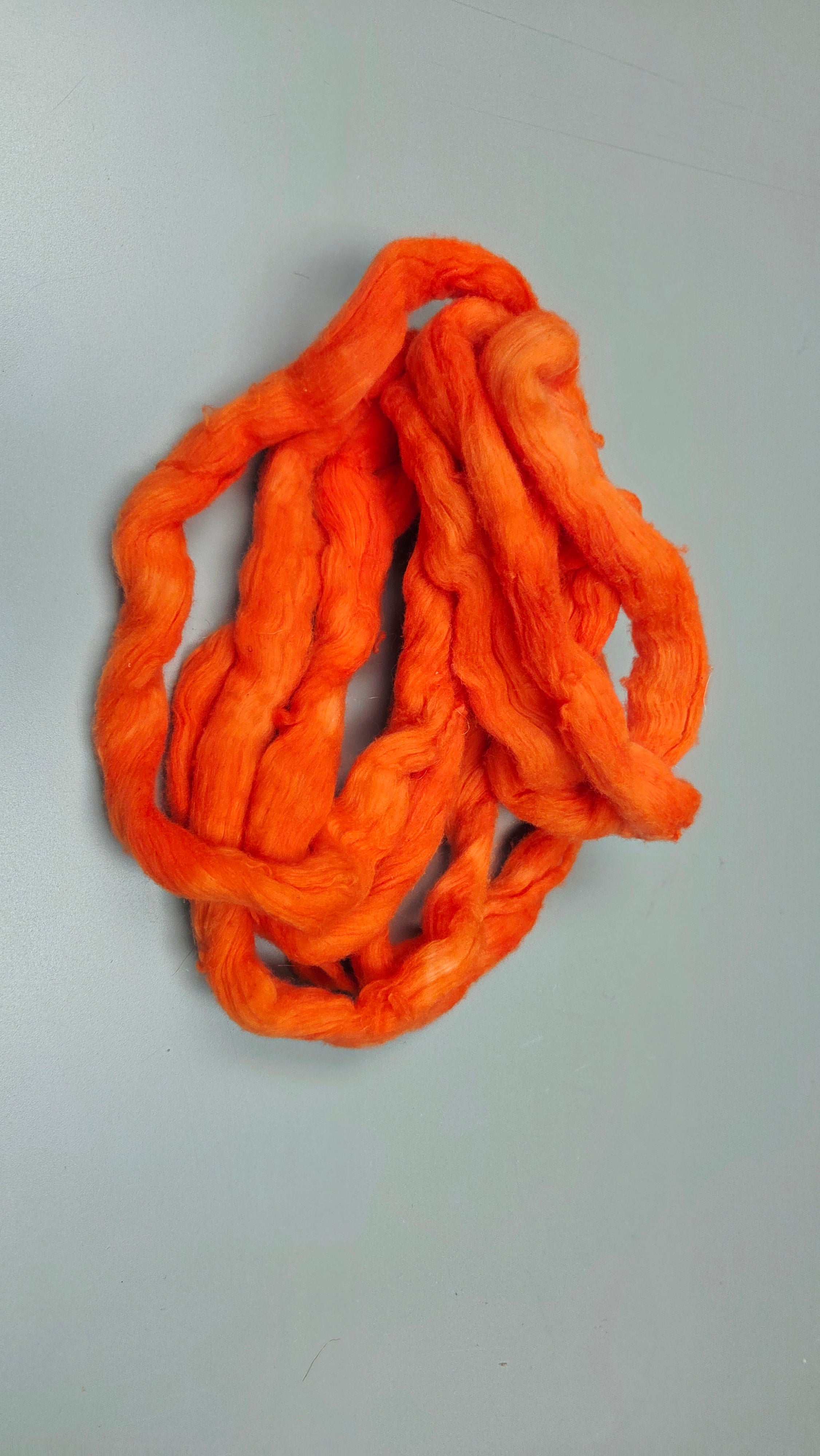 Cotton, 1/2 oz (0.5 ounce) Dyed Conventional Cotton Sliver, Small Batch Studio Dyed (Orange)