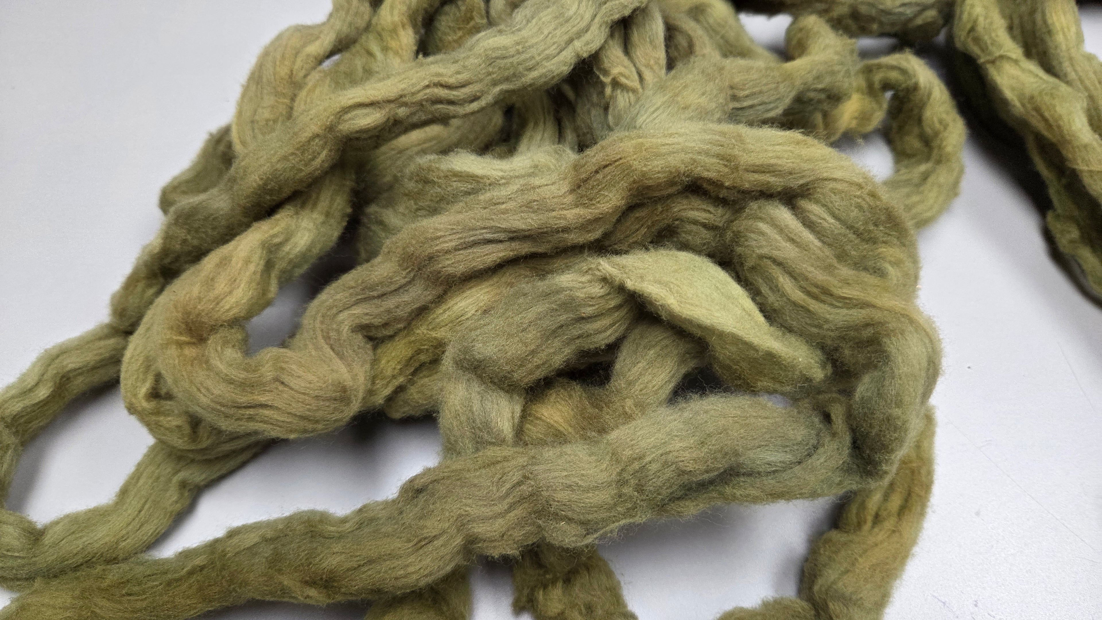 Cotton, 1/2 oz (0.5 ounce) Dyed Conventional Cotton Sliver, Small Batch Studio Dyed (Khaki D)