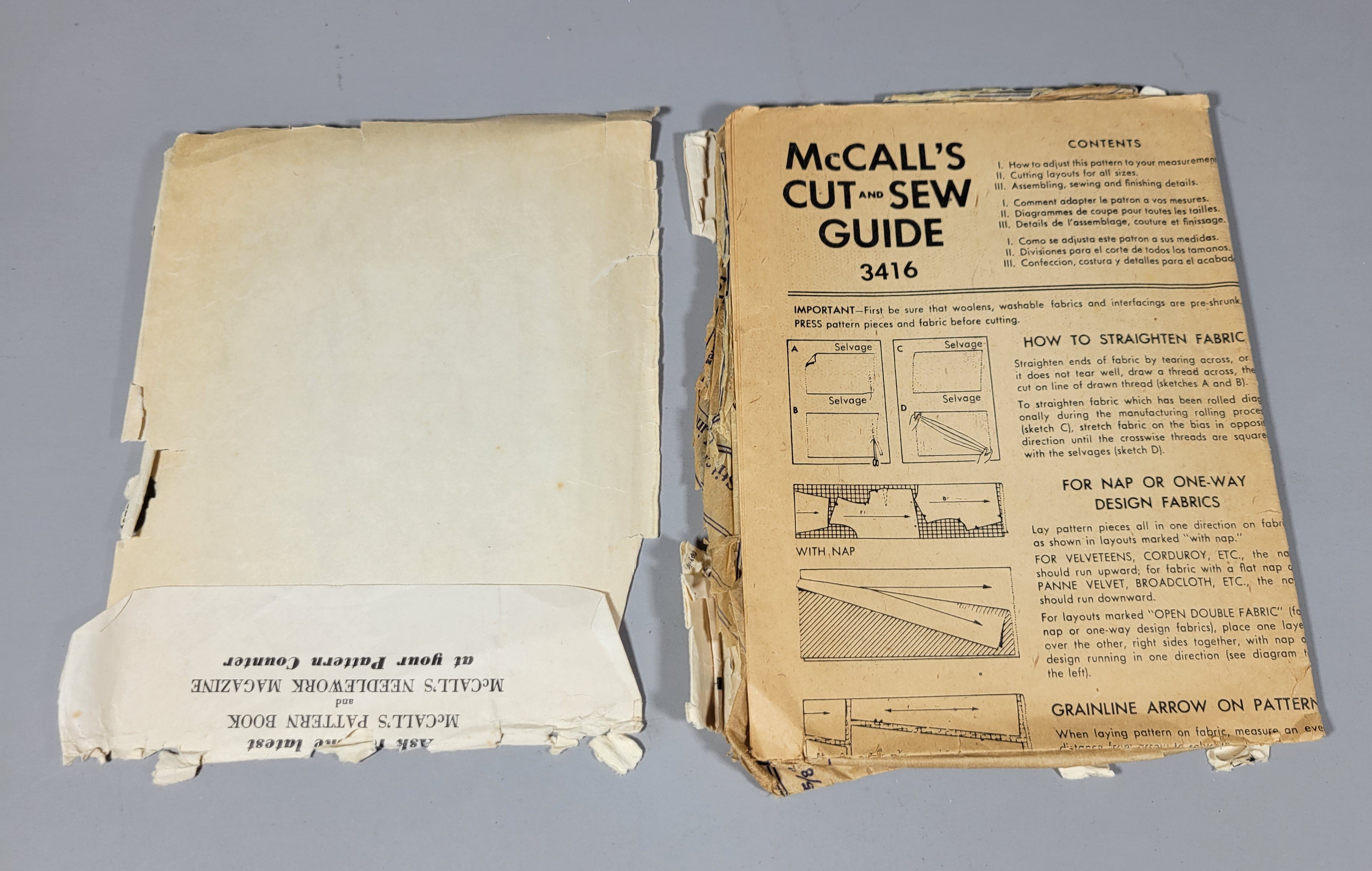 McCall's 3416 Pattern, ca 1957. Dress. Size 12, Bust 30, Wasit 25, Hip 33.