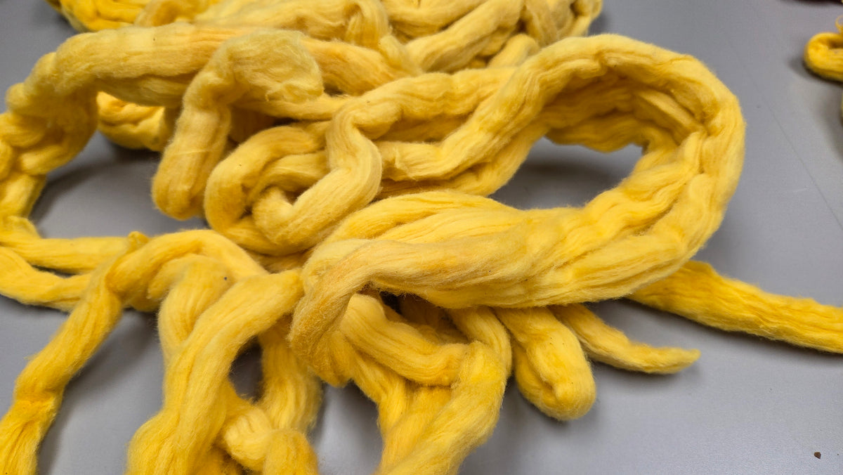 Cotton, 1/2 oz (0.5 ounce) Dyed Conventional Cotton Sliver, Small Batch Studio Dyed (Gold)