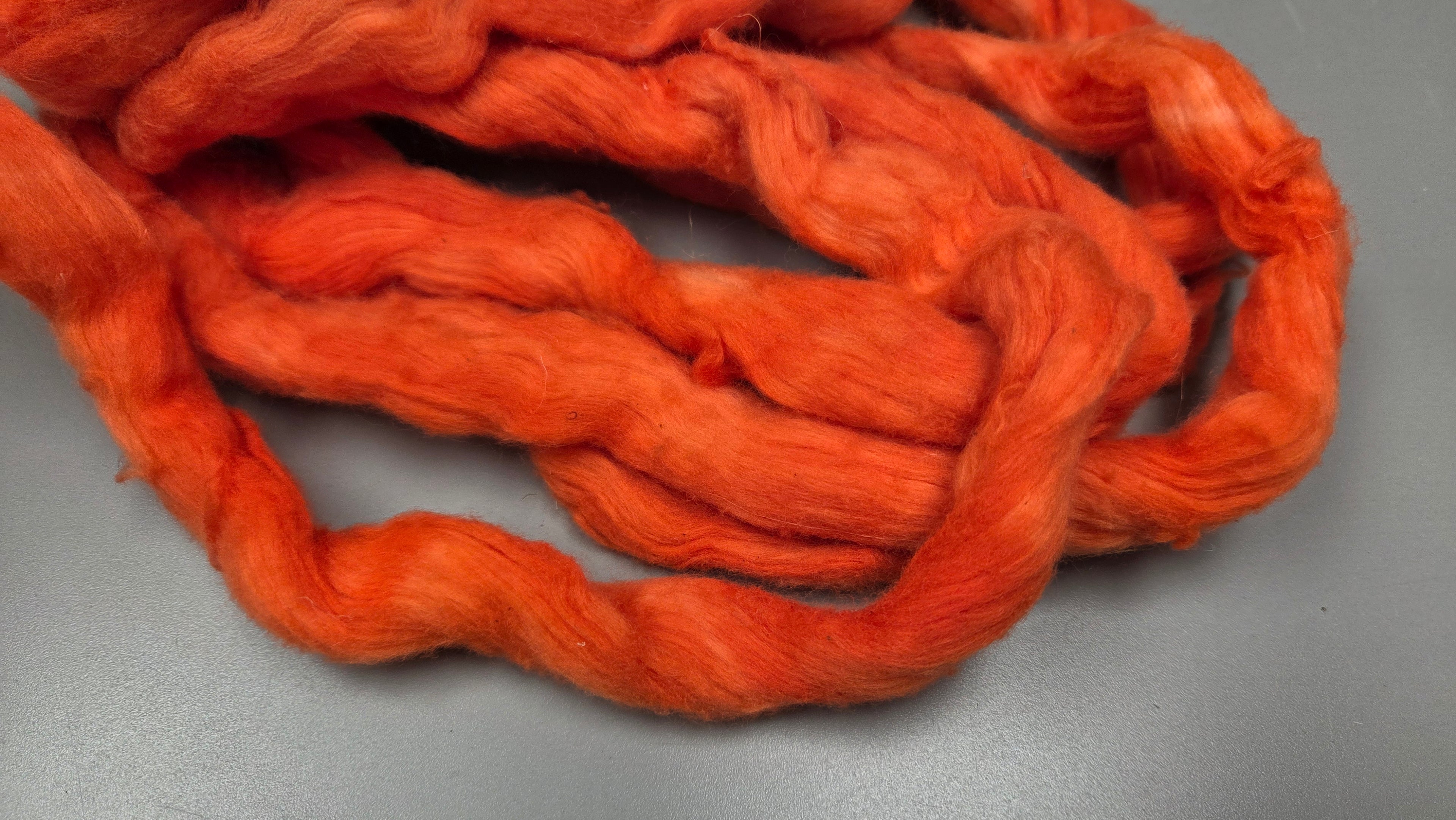 Cotton, 1/2 oz (0.5 ounce) Dyed Conventional Cotton Sliver, Small Batch Studio Dyed (Orange)