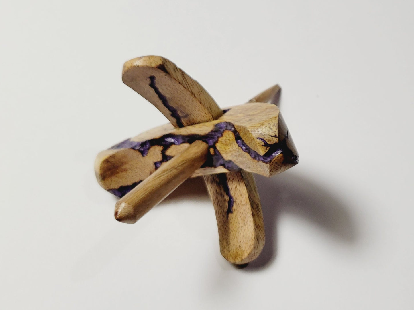 Spindle, Hand-Carved Bottom Whorl Style Reclaimed Mango Wood (Small Purple Burl)
