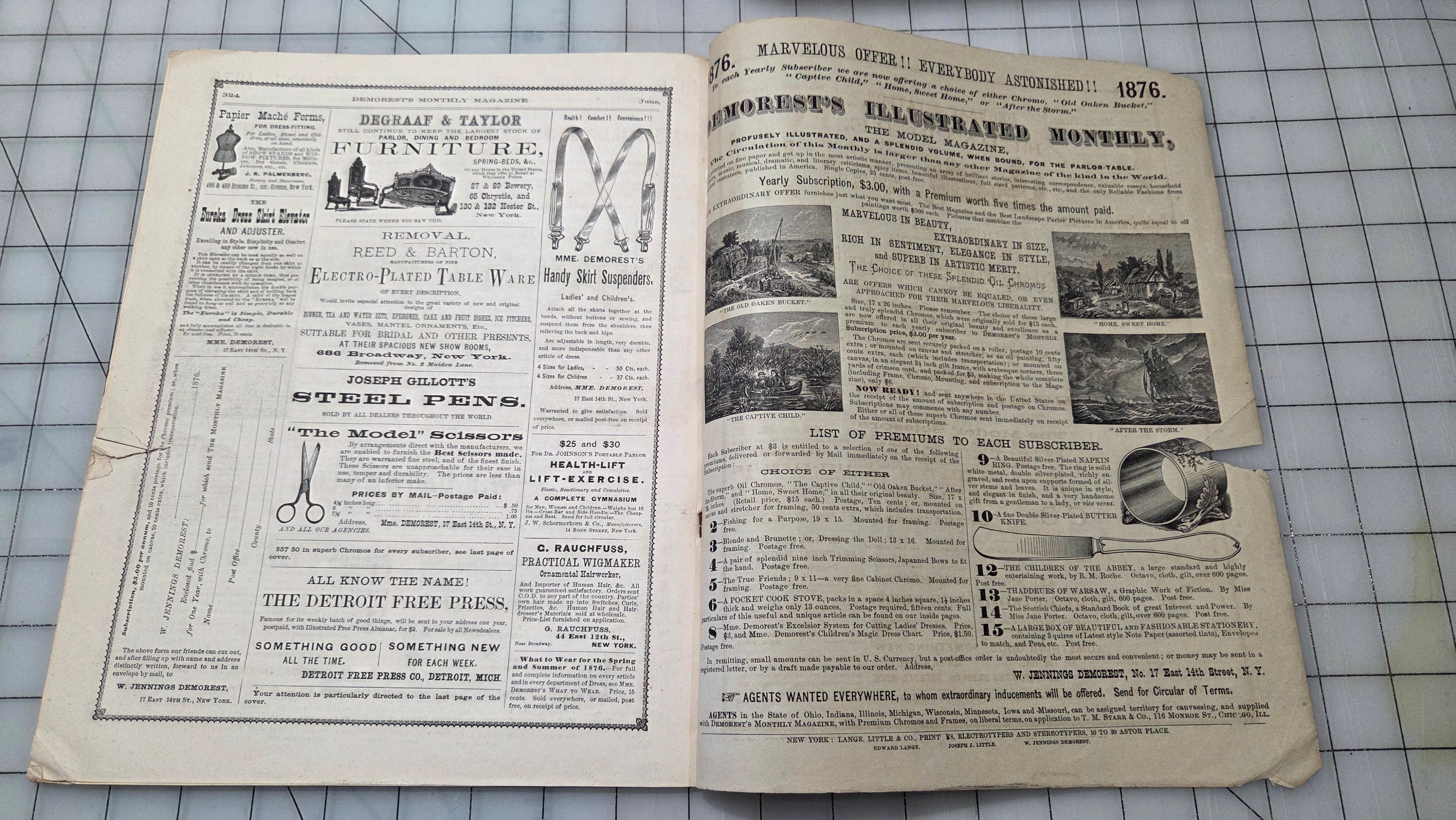 Demorest's Mirror of Fashion 1876 June Stories, Gowns, Painted Plates Original