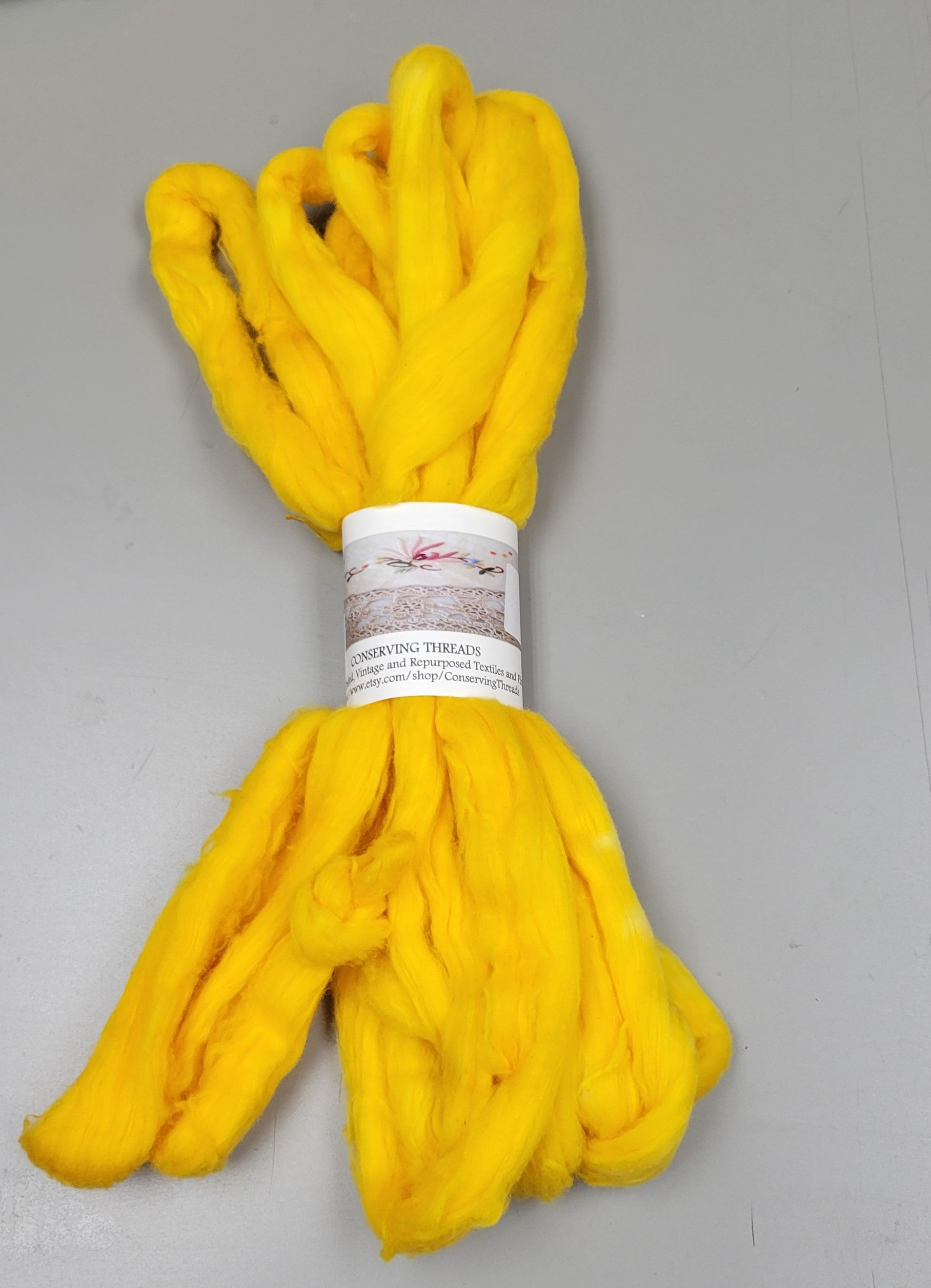 Cotton Sliver, 1/2 oz (0.5 ounce), Yellow. USA Grown Upland Cotton Sliver, Hand Dyed.