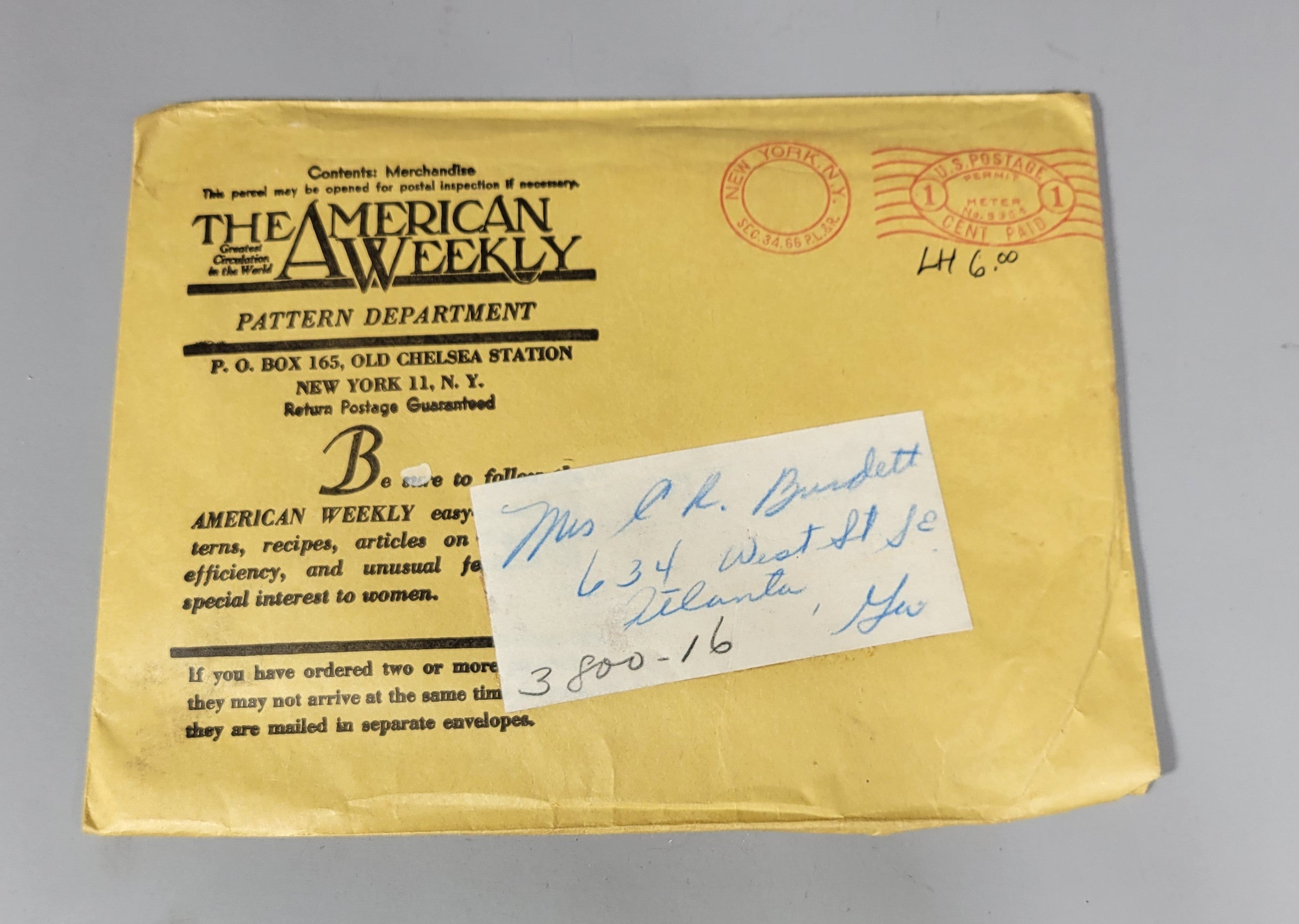 The American Weekly - Mail Order Pattern, #3841 Size 16. Bust 34 Waist 28 Hips 37.