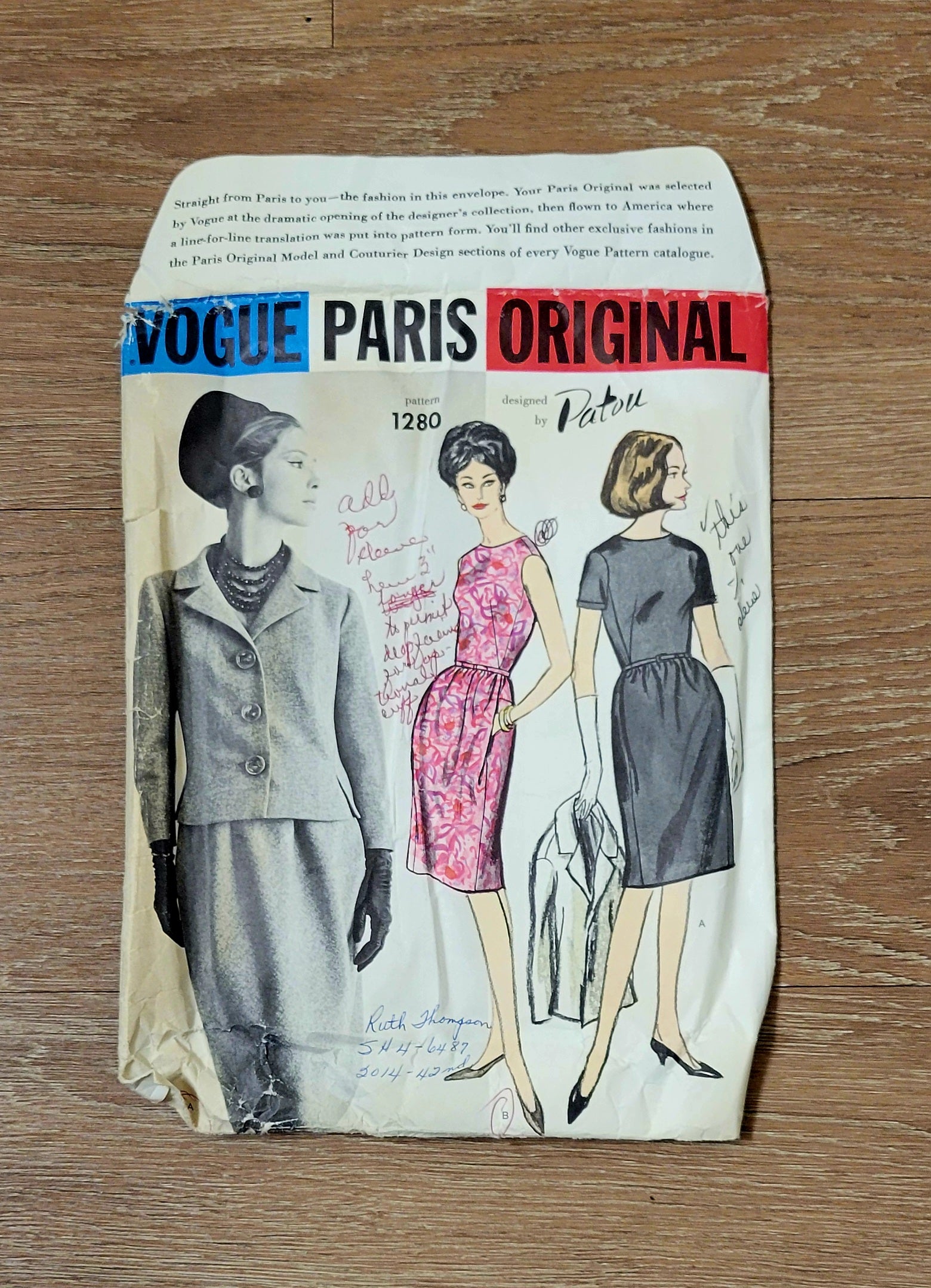 Vogue 1280 Patou Paris Sewing Pattern, ca 1963 Printed Cut Size 16