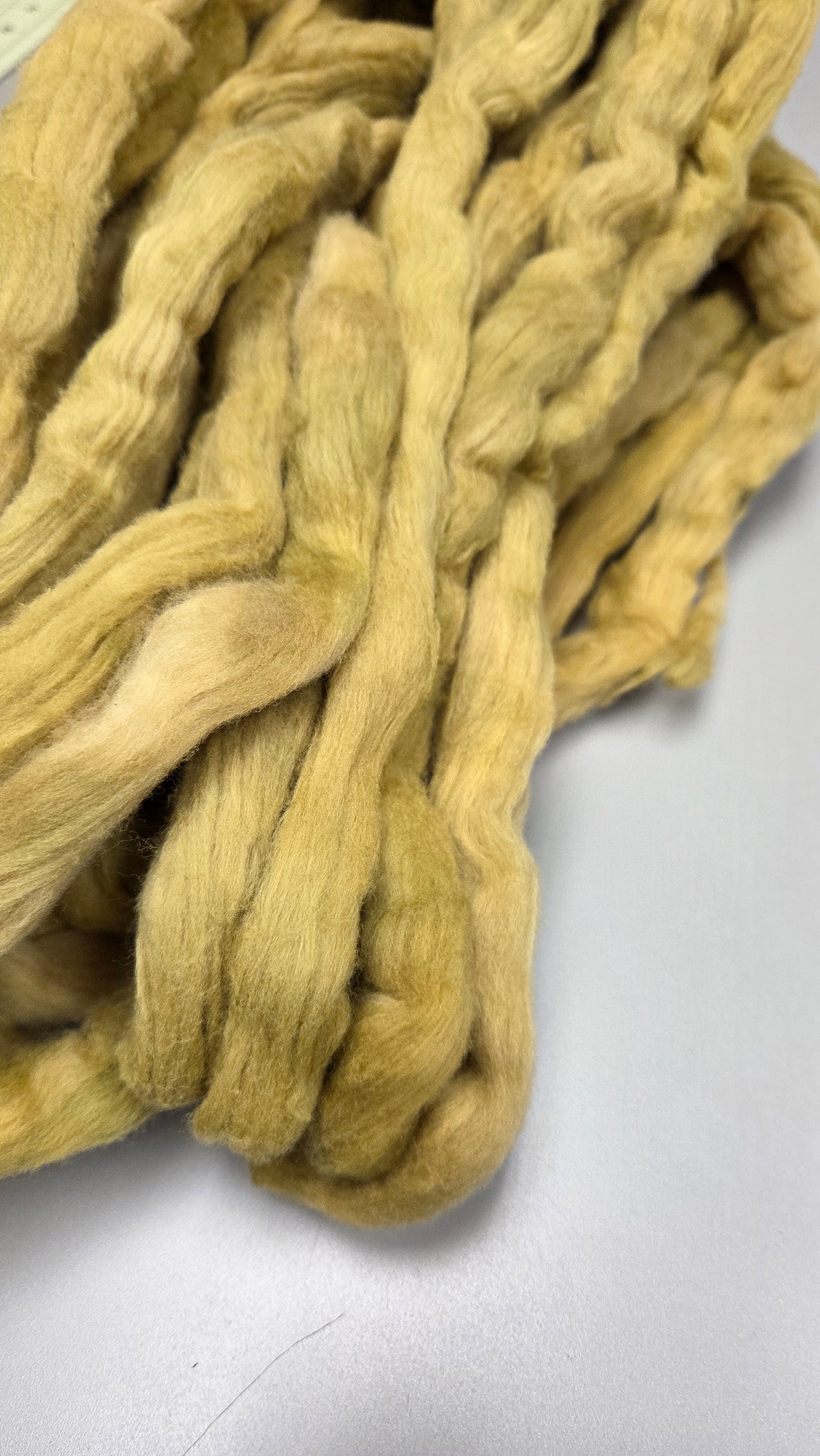 Cotton, 1/2 oz (0.5 ounce) Dyed Conventional Cotton Sliver, Small Batch Studio Dyed (Khaki M2)
