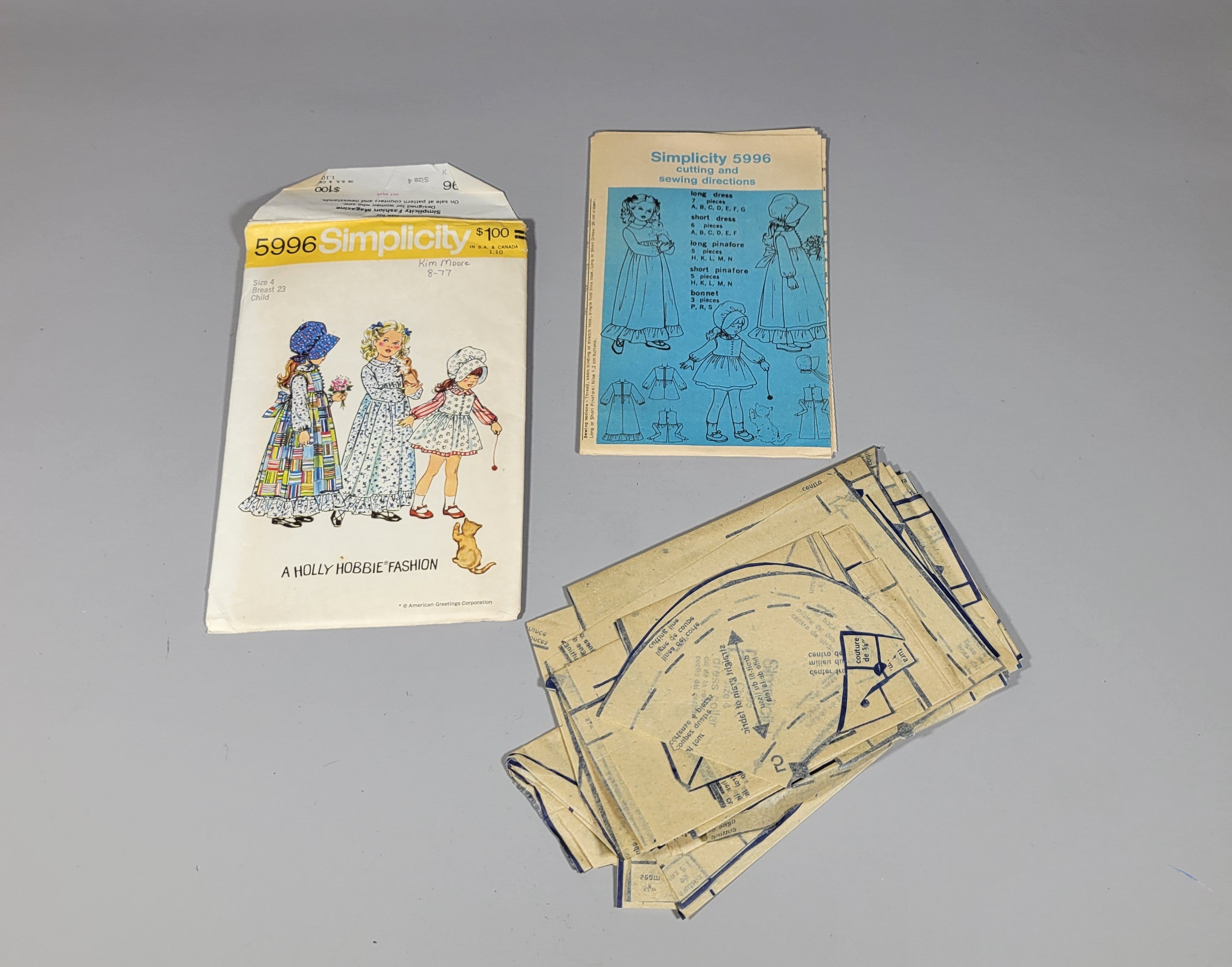 Simplicity 5996 Pattern Size 4 Child Holly Hobby Fashion, ca 1973