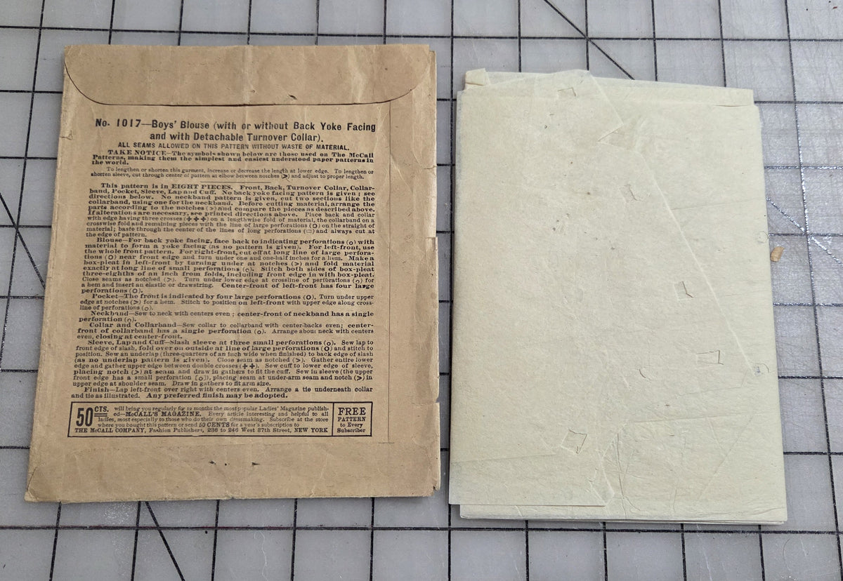 McCall's 1017 Pattern, ca 1900's Boy's Blouse 8 Year Old. Unprinted Factory Fold