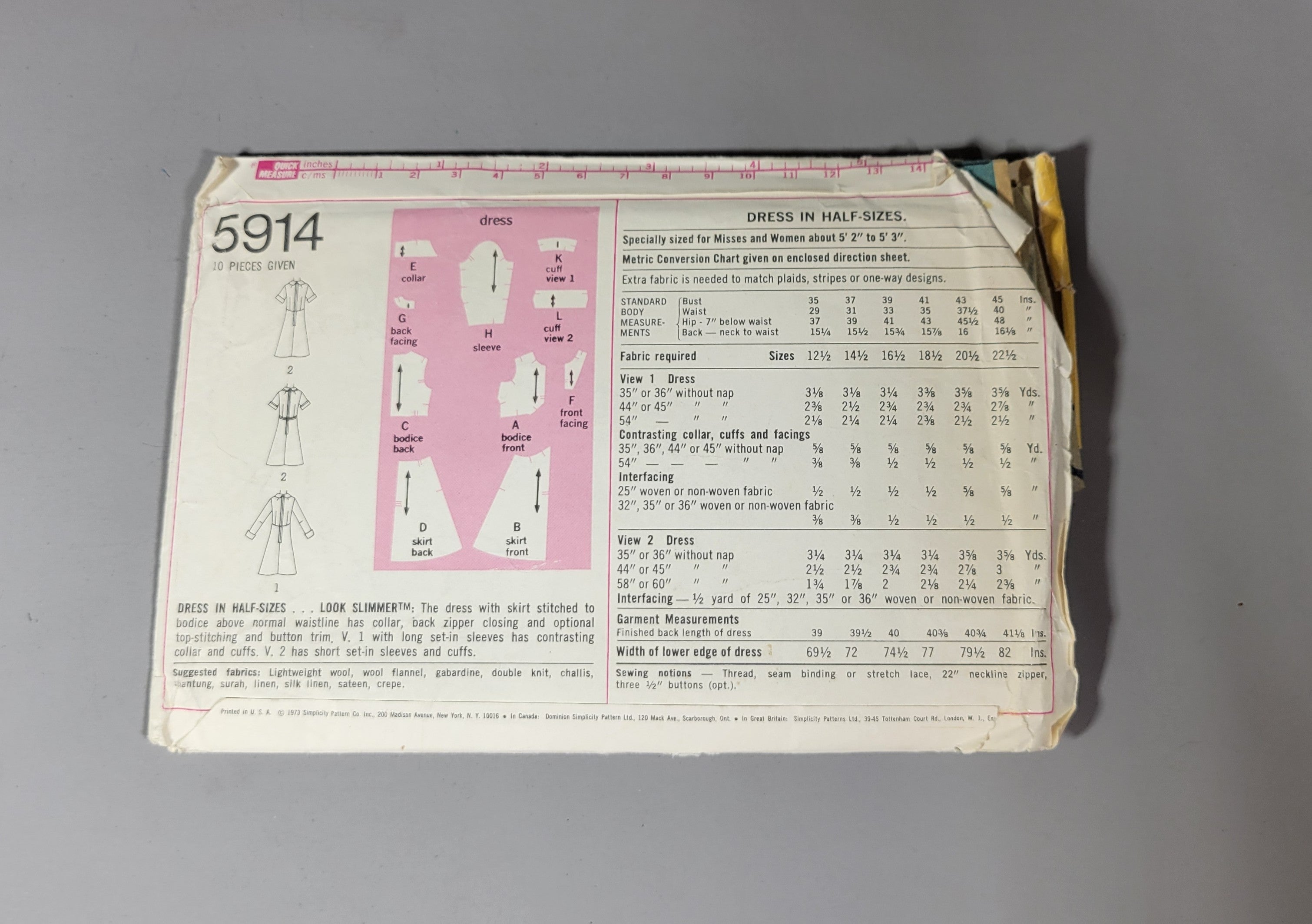 Simplicity 5914, ca 1973. Size 16 1/2 Bust 39.