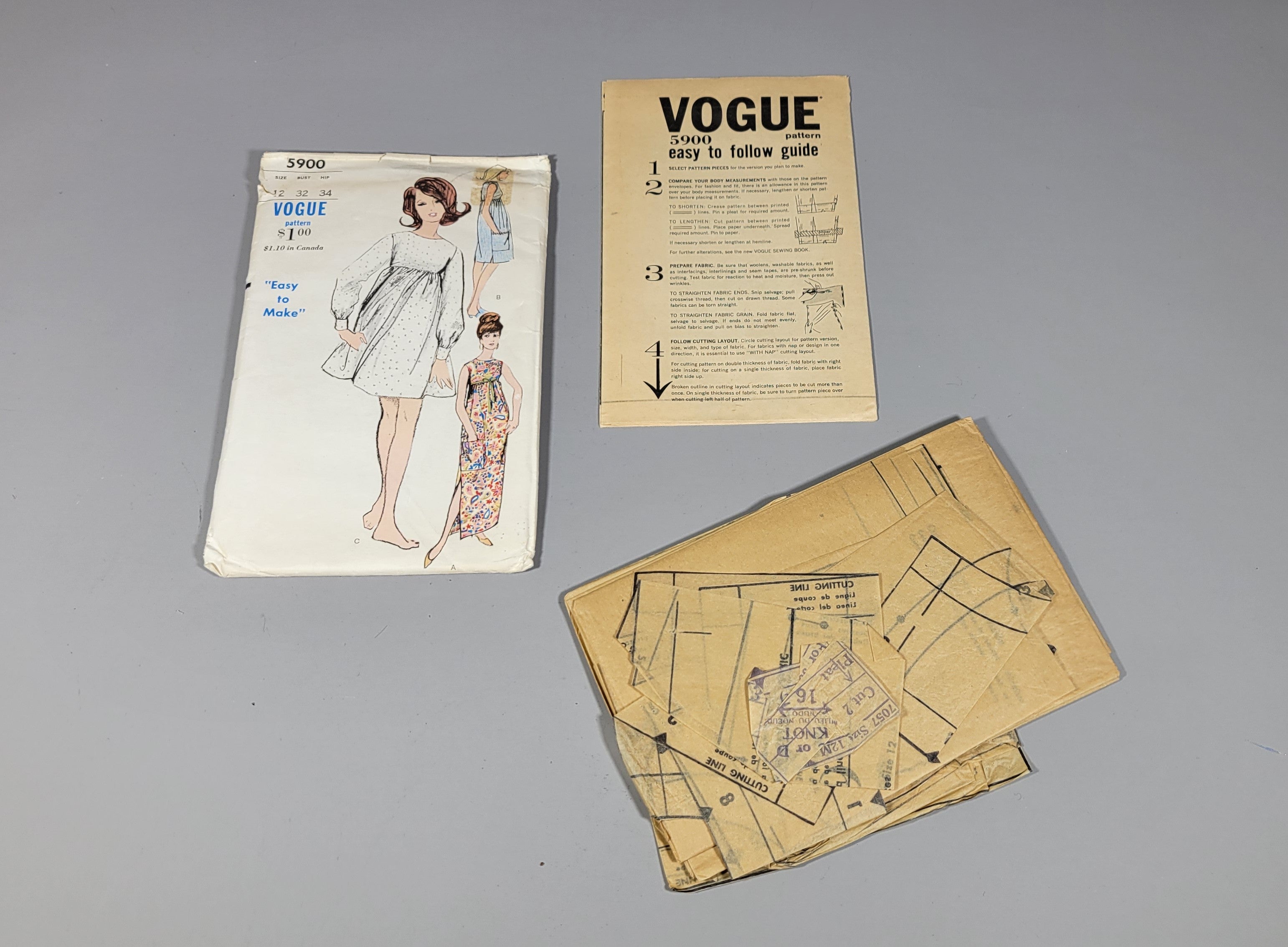 Vogue 5900 Sewing Printed Pattern, 1963. Cut. Size 12.