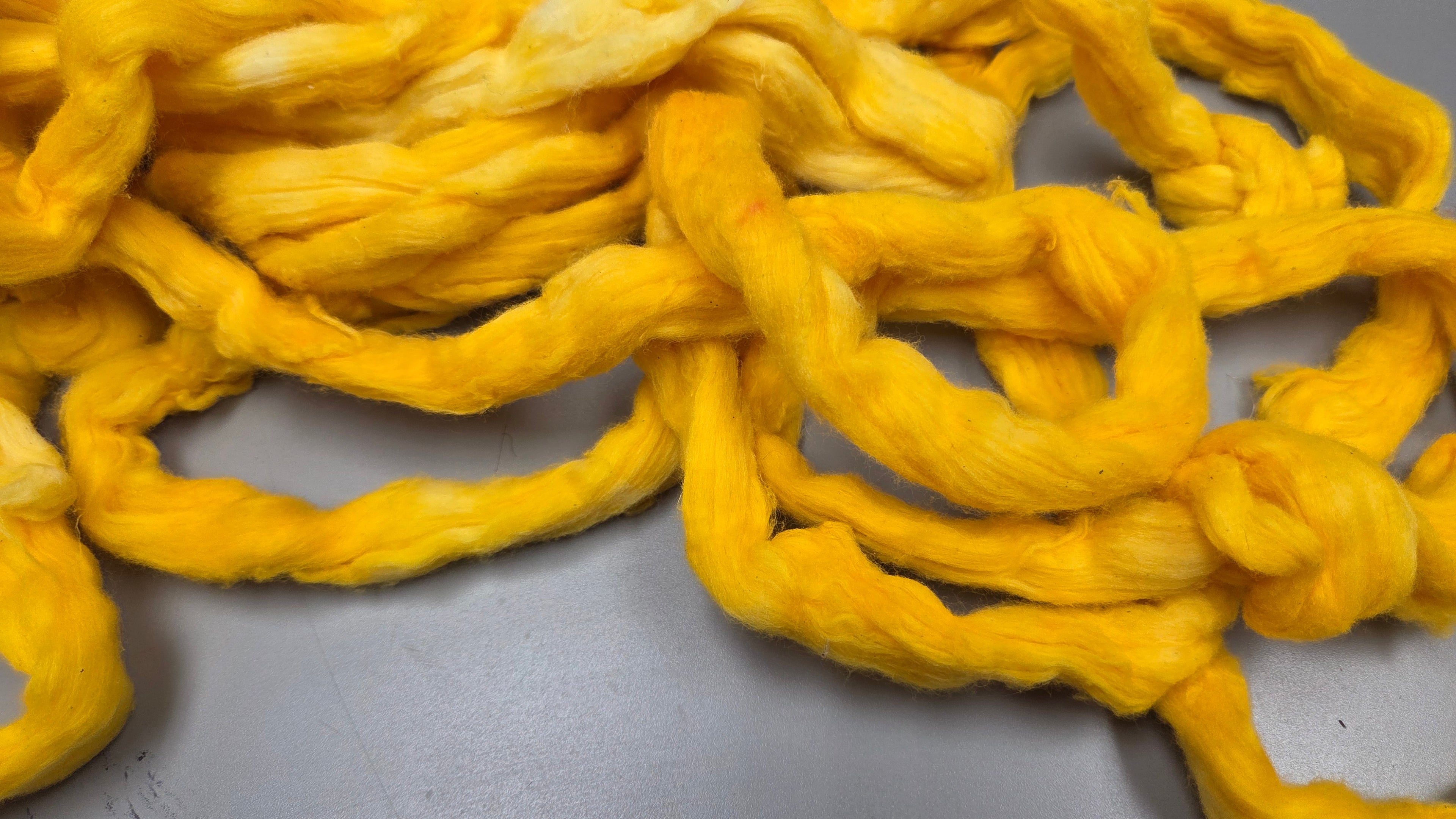 Cotton, 1/2 oz (0.5 ounce) Dyed Conventional Cotton Sliver, Small Batch Studio Dyed (Yellow)