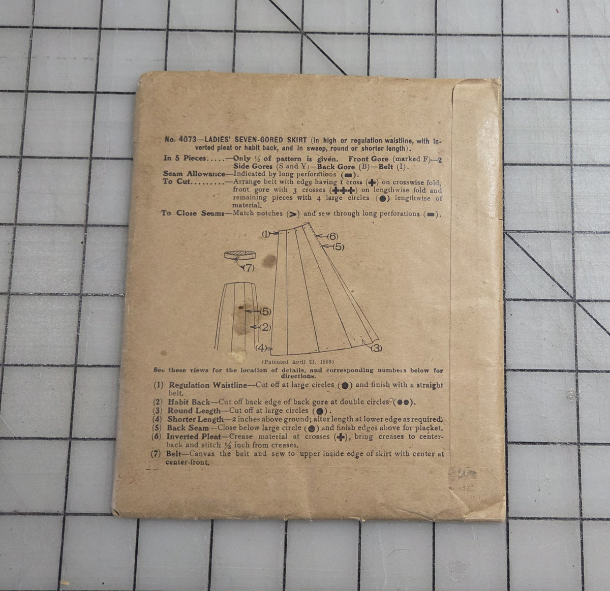 McCall's 4073 Pattern, ca 1900's Ladies Seven-Gored Skirt Unprinted Waist 42