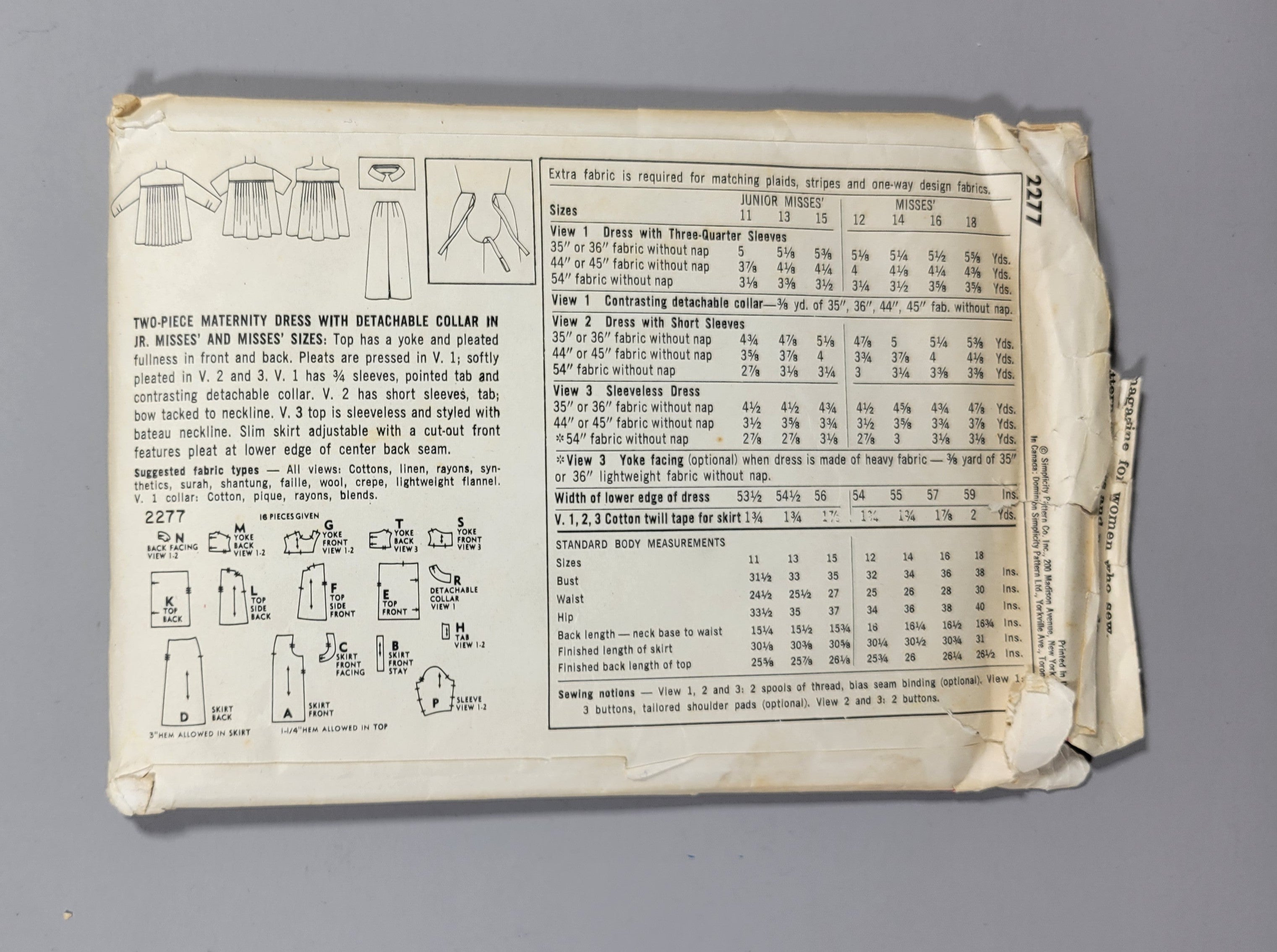 Simplicity 2277 Maternity Sewing Pattern Printed Cut Size 16 Blouse Skirt