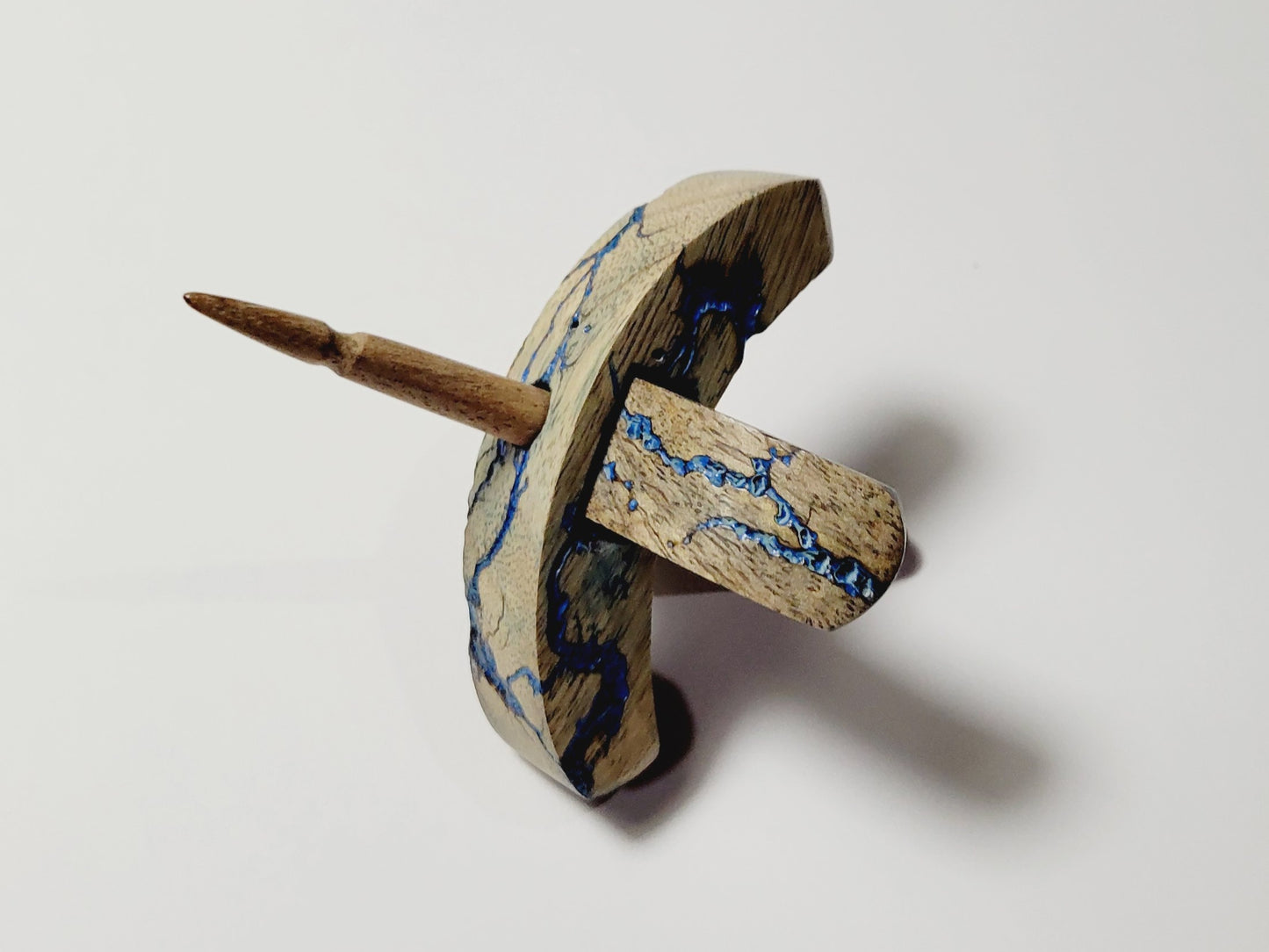 Spindle, Hand-Carved Bottom Whorl Style, Reclaimed Mango Wood (Small Blue Burl)