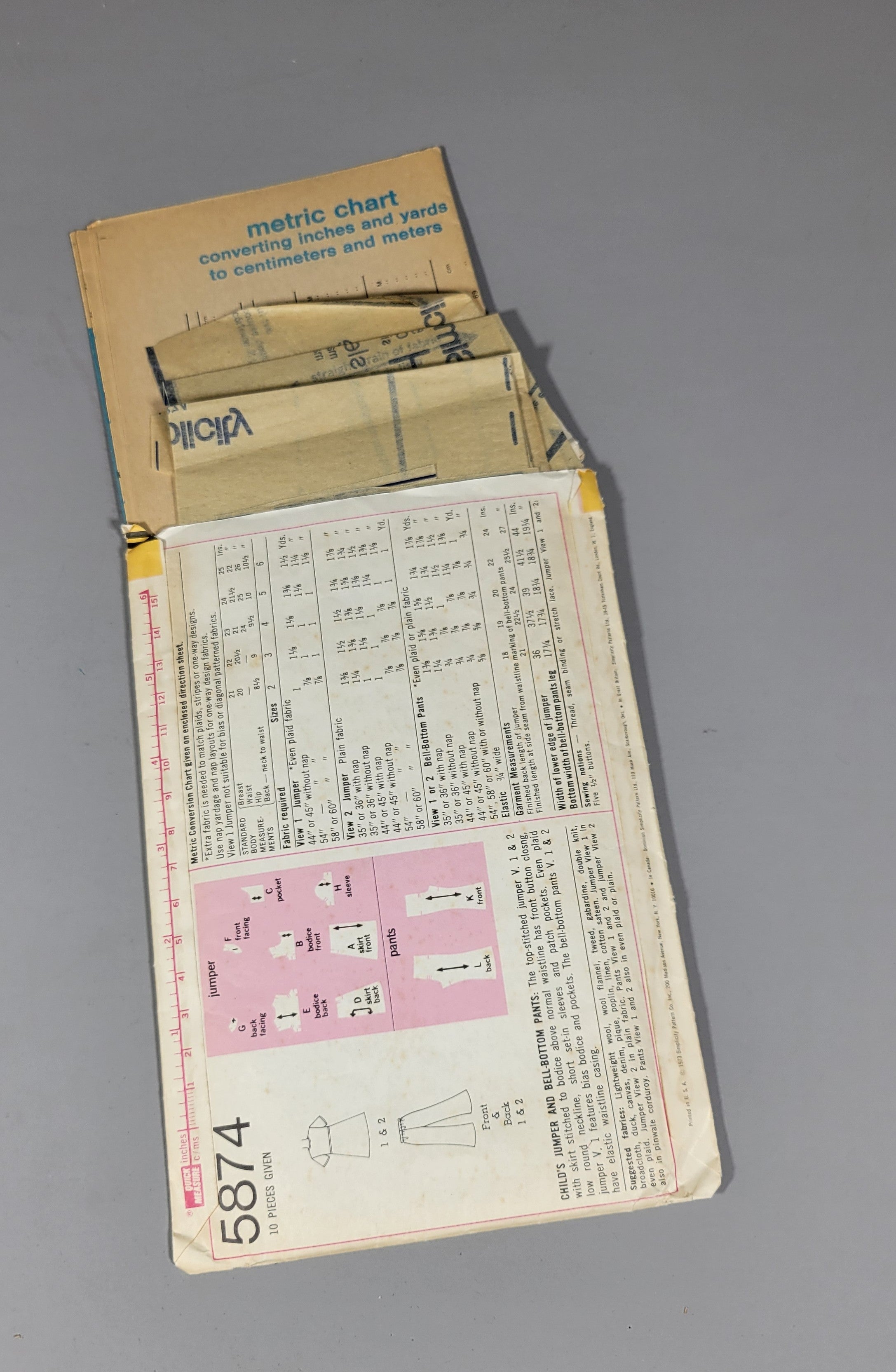 Simplicity 5874 ca 1973. Size 4 Breast 23 Waist 32 Child.