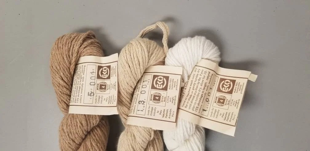 Cotton - Organic Natural Color Yarn Pakucho Peruvian Cotton. Off-white, Tan and Brown. Cottage Industry Yarns