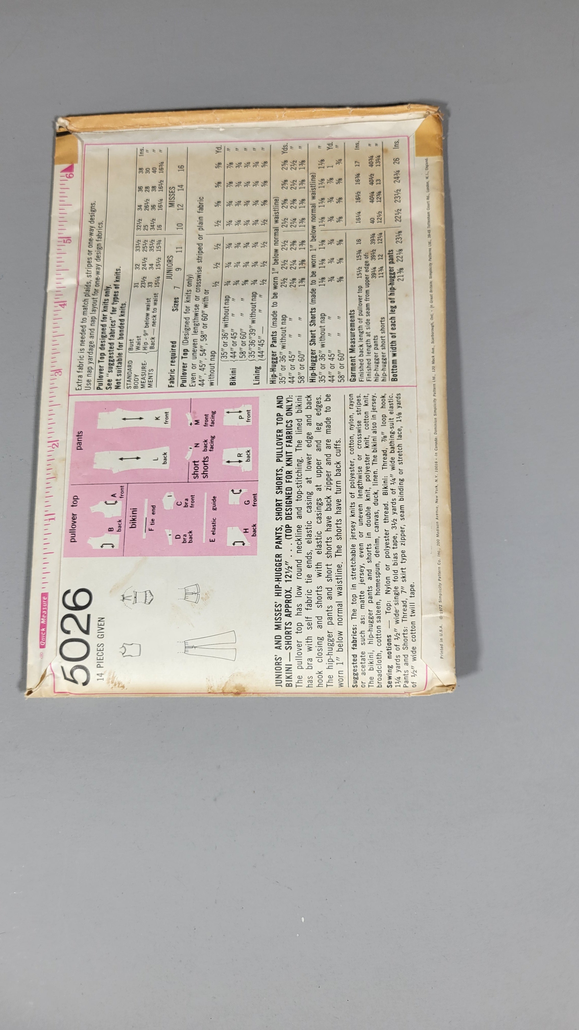 Simplicity 5026 Pattern, ca 1972, Size 14 Bust 36 Waist 28 Miss