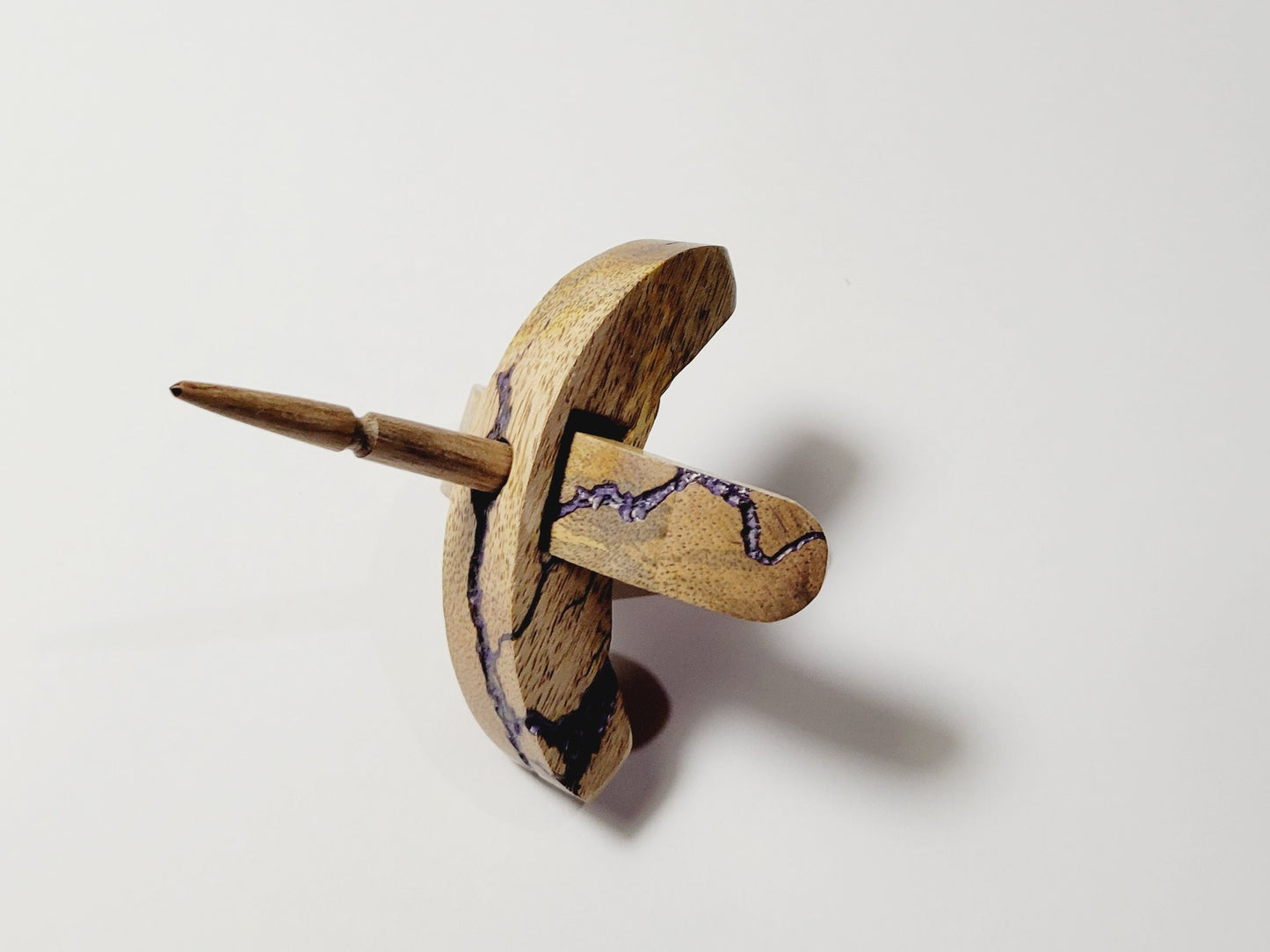 Spindle, Hand-Carved Bottom Whorl Style Reclaimed Mango Wood (Small Purple Burl)