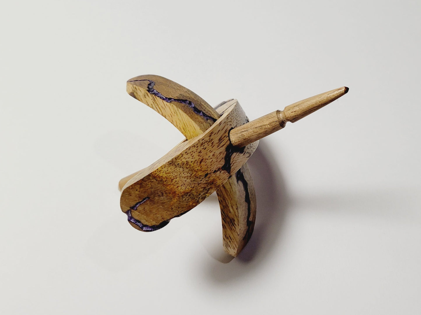 Spindle, Hand-Carved Bottom Whorl Style Reclaimed Mango Wood (Small Purple Burl)