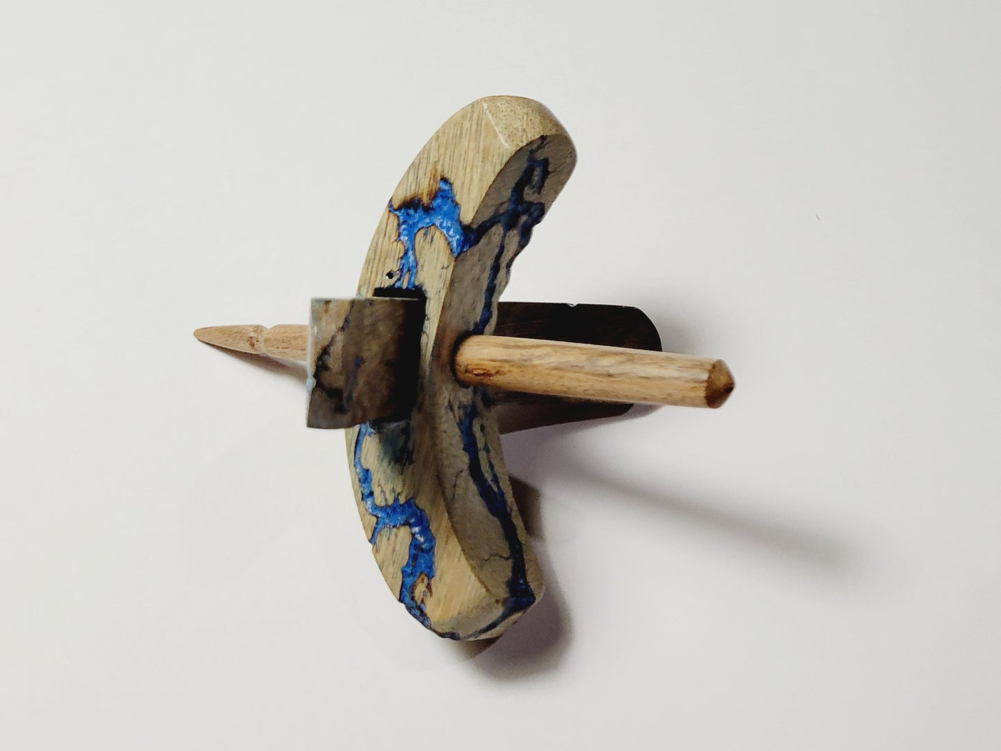 Spindle, Hand-Carved Bottom Whorl Style, Reclaimed Mango Wood (Small Blue Burl)