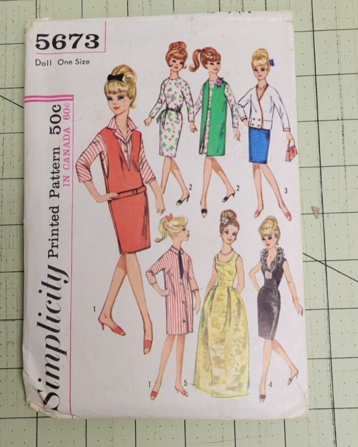 Simplicity 5673 Pattern Crafts Doll Clothes 60s Fashion c 1964 Cut