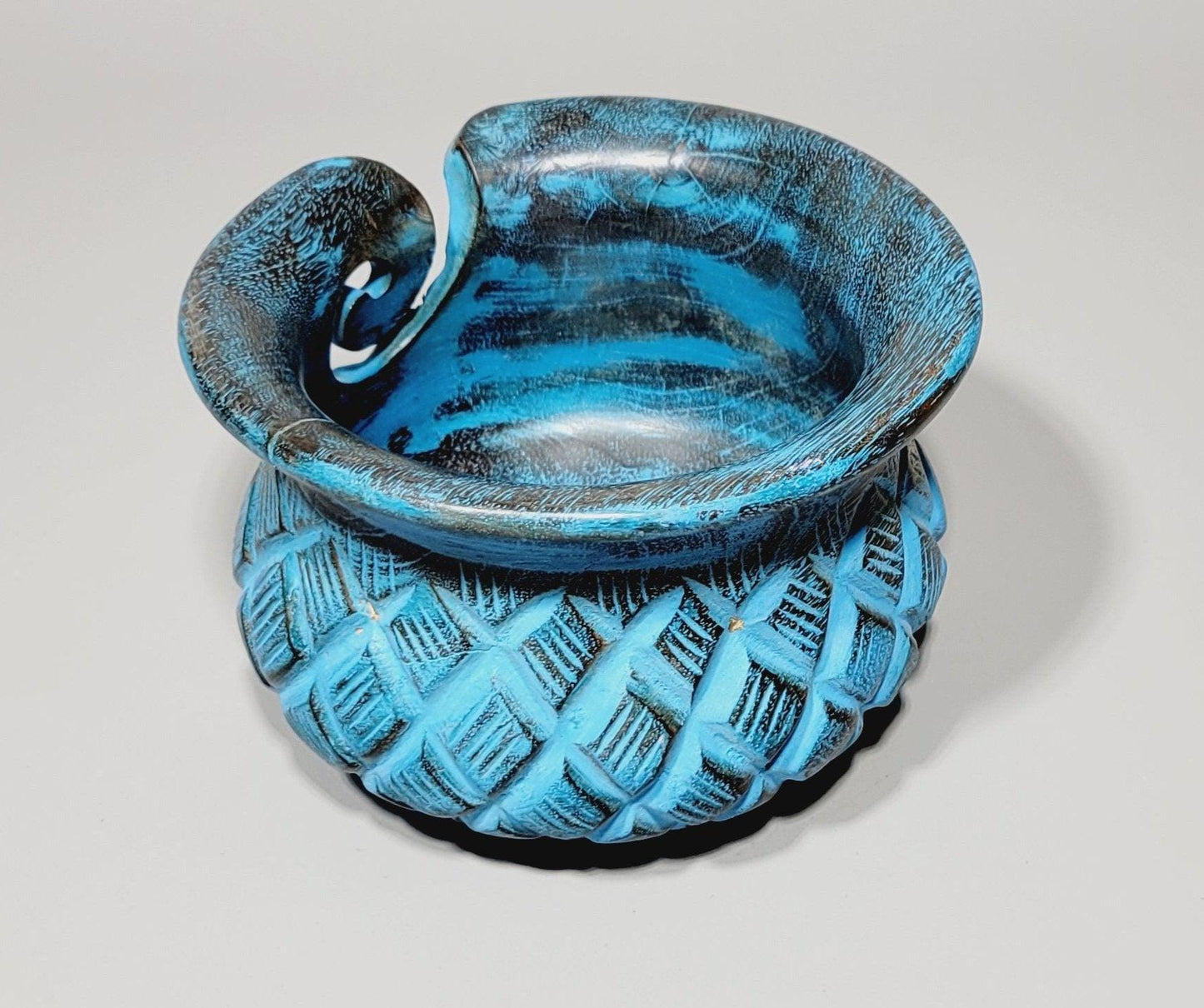 Yarn Bowls Blue Hand Carved from Reclaimed Mango Wood