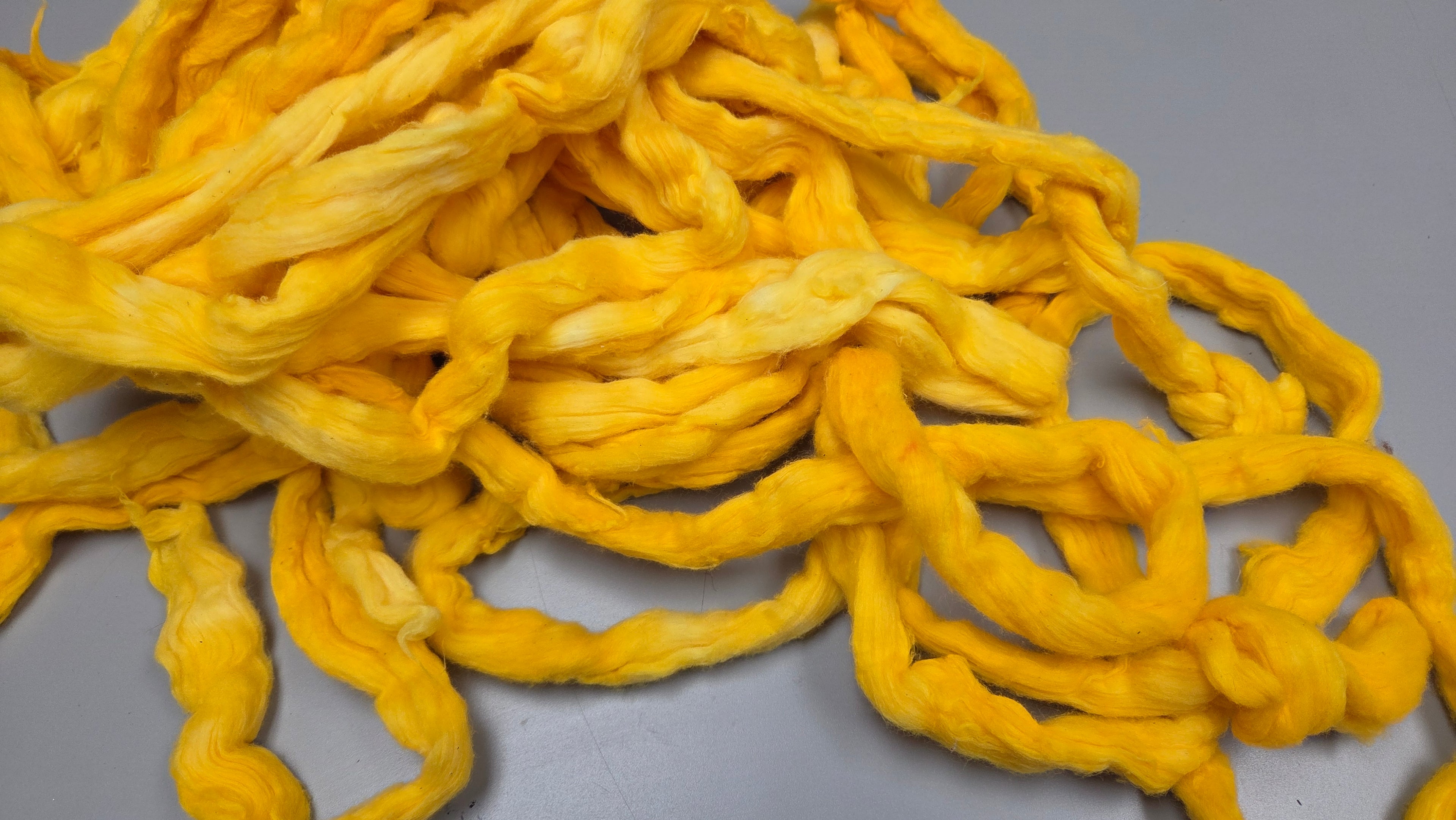 Cotton, 1/2 oz (0.5 ounce) Dyed Conventional Cotton Sliver, Small Batch Studio Dyed (Yellow)