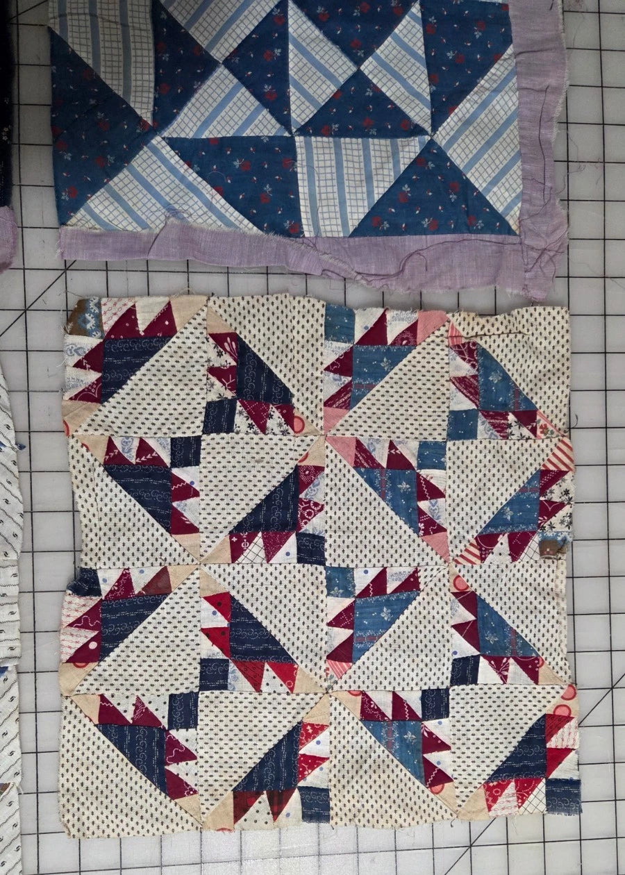 8 - Vintage Patch Quilt Blocks Unfinished Squares. 1900s - 1920s Hand Stitched