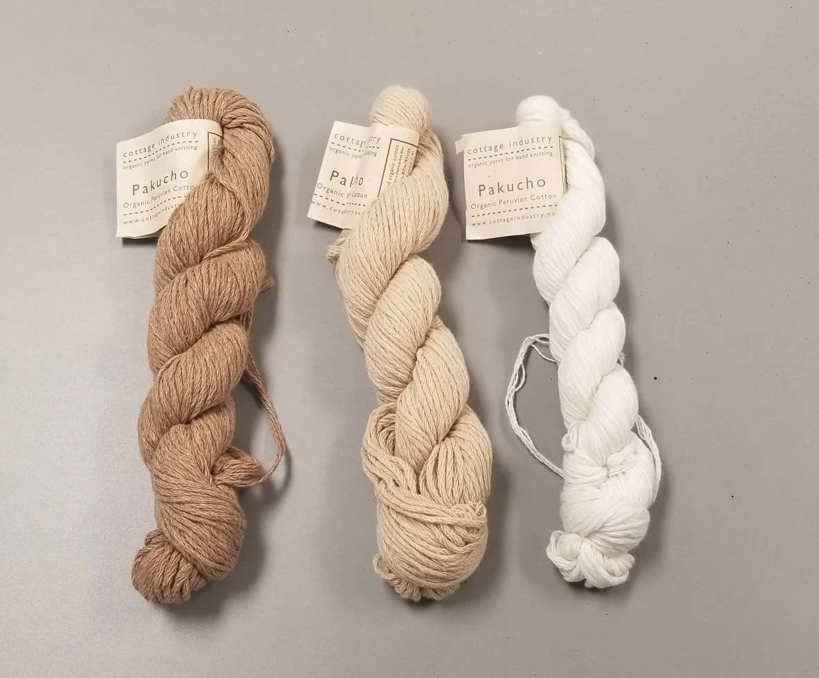 Cotton - Organic Natural Color Yarn Pakucho Peruvian Cotton. Off-white, Tan and Brown. Cottage Industry Yarns