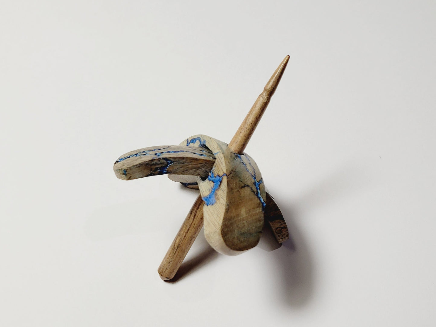 Spindle, Hand-Carved Bottom Whorl Style, Reclaimed Mango Wood (Small Blue Burl)
