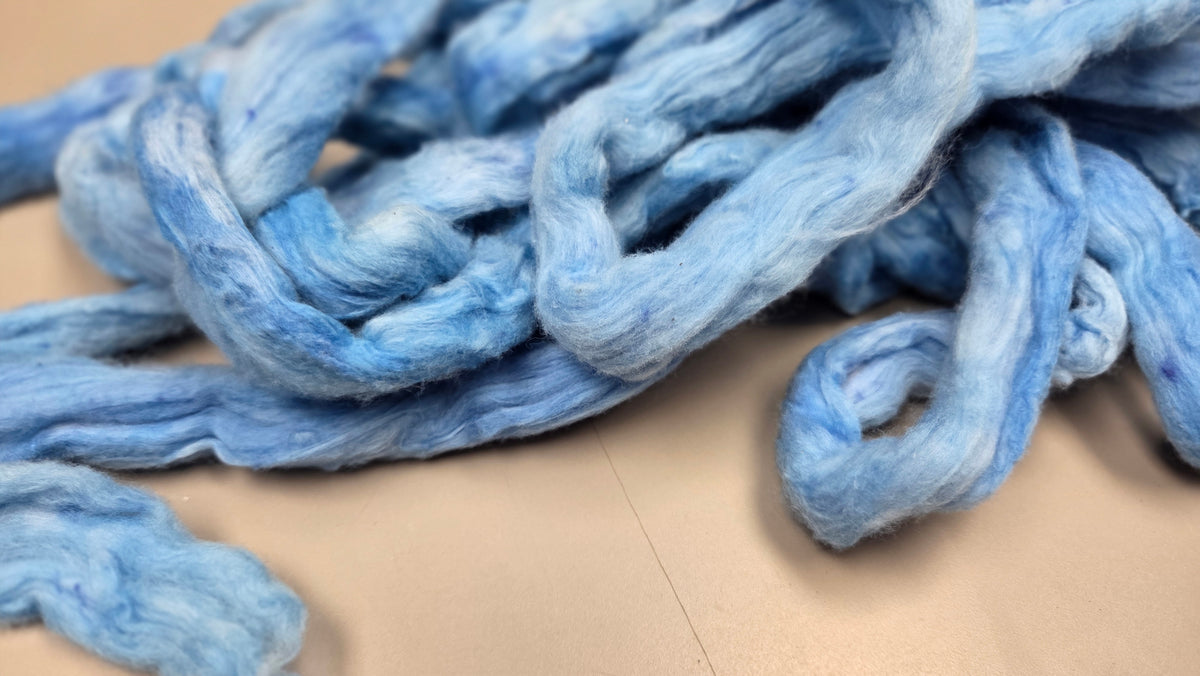 Cotton, 1/2 oz (0.5 ounce) Dyed Conventional Cotton Sliver, Small Batch Studio Dyed (Blue M)