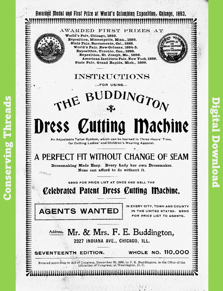 π₯ The Buddington Dress Cutting Machine, Seventh Edition, 1893. E-book DOWNLOAD.