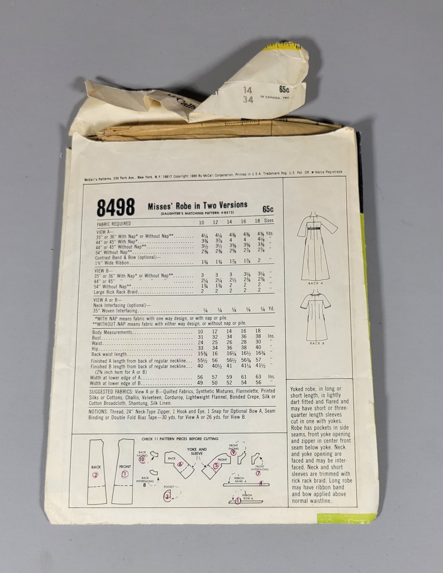 McCall's 8498 Pattern, ca 1966.
