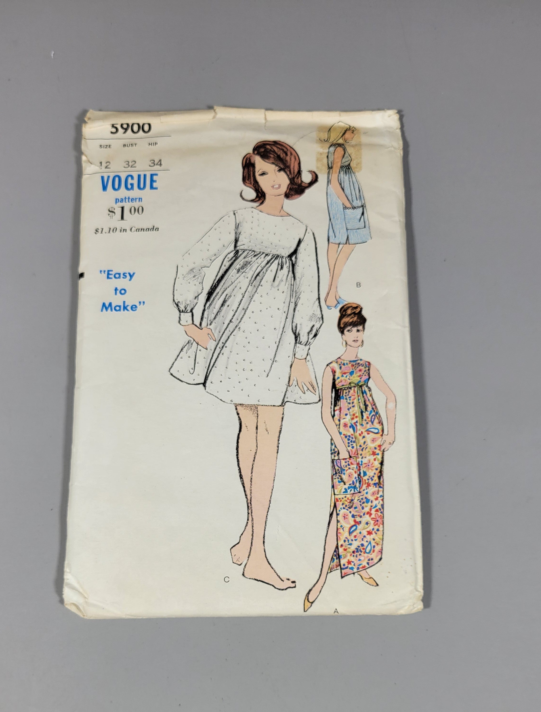 Vogue 5900 Sewing Printed Pattern, 1963. Cut. Size 12.