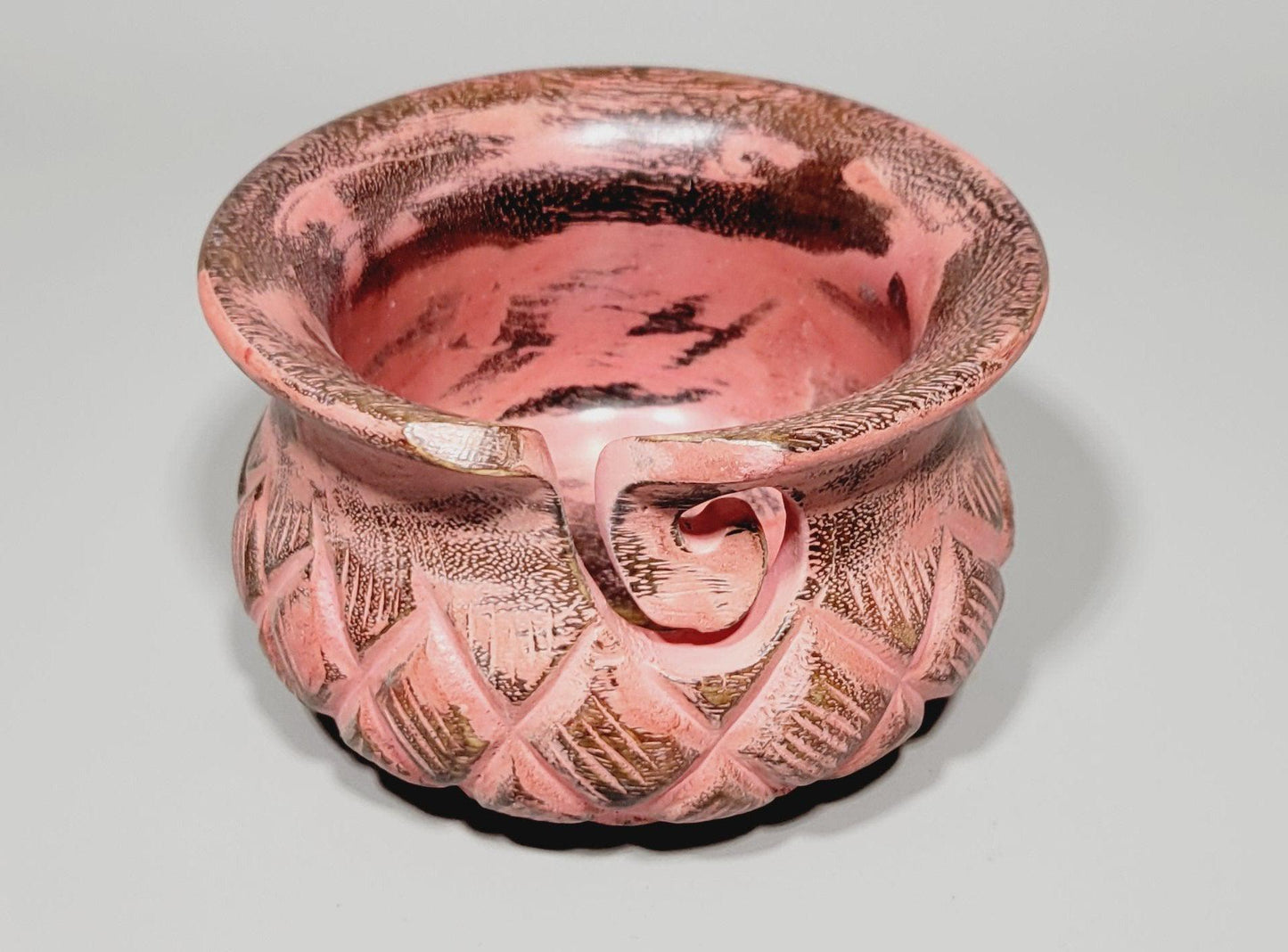Yarn Bowls Red (Orange Pink) Hand Carved from Reclaimed Mango Wood