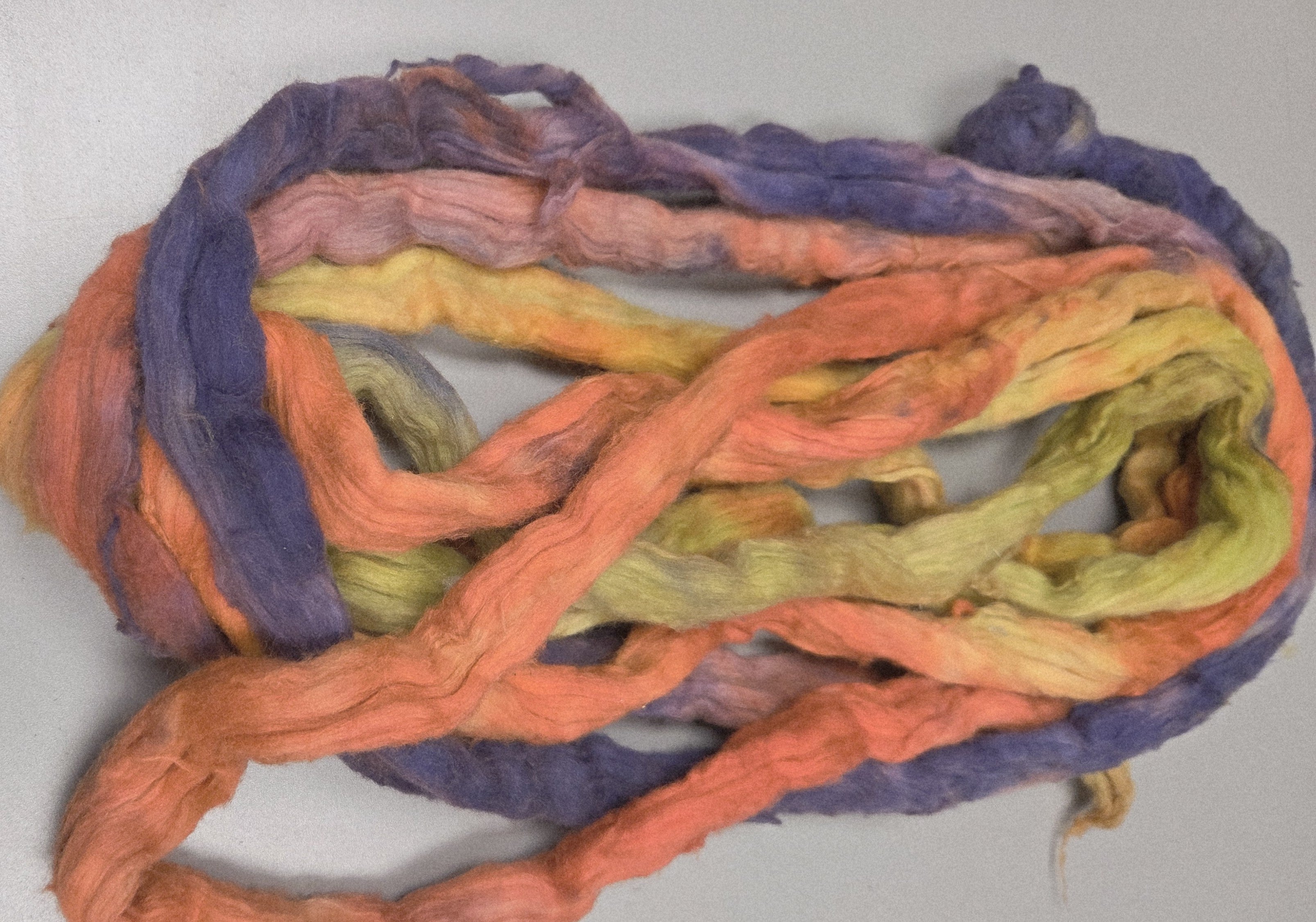 Cotton, 1/2 oz (0.5 ounce) Dyed Conventional Cotton Sliver, Small Batch Studio Dyed (Rainbow)