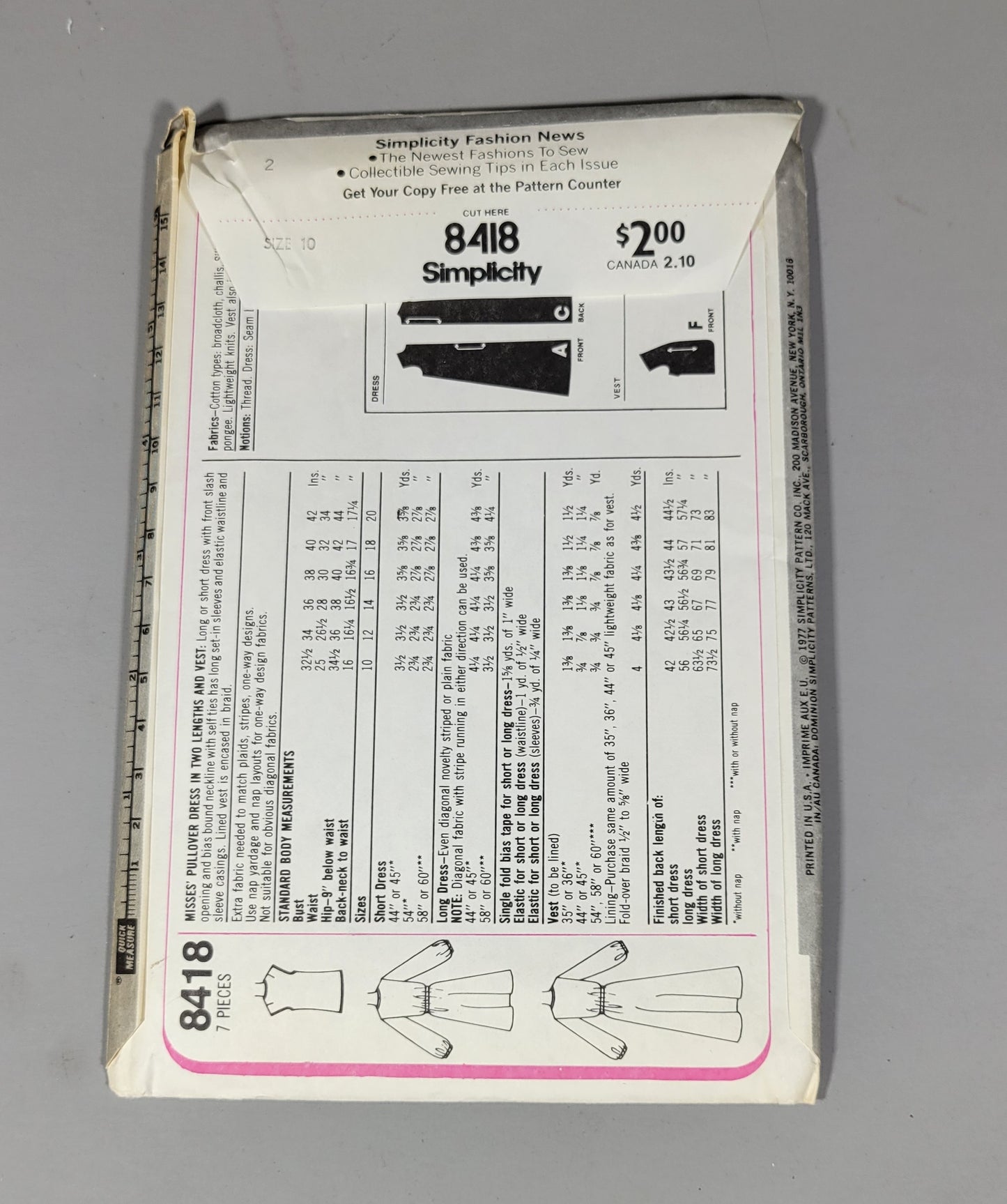 Simplicity 8418 ca 1977, Size 10 Miss.