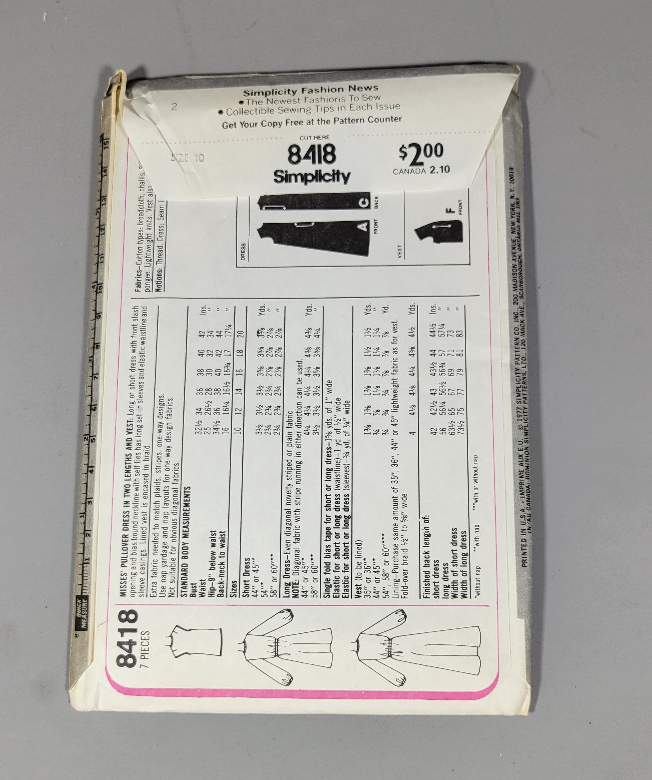 Simplicity 8418 ca 1977, Size 10 Miss.