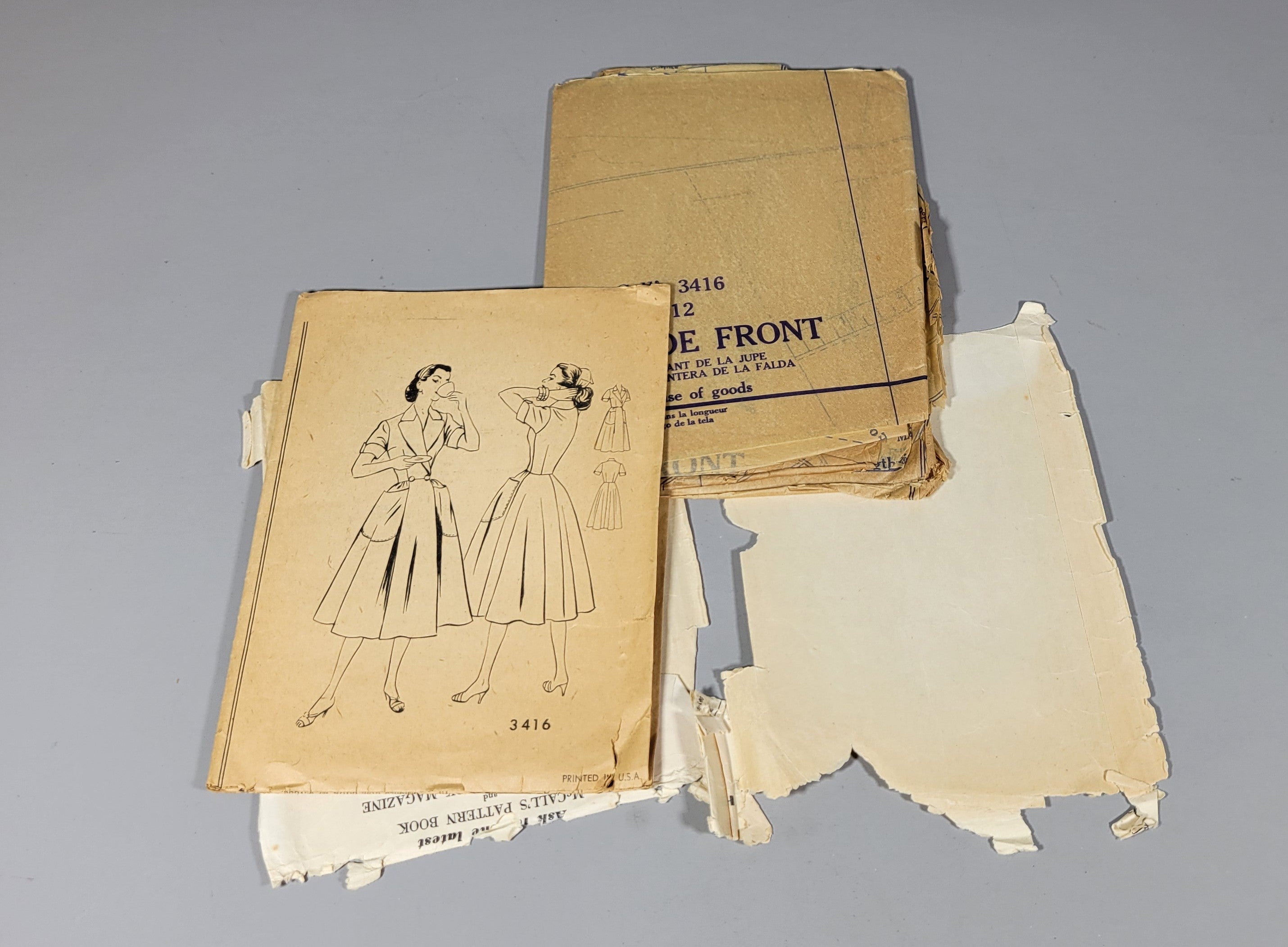 McCall's 3416 Pattern, ca 1957. Dress. Size 12, Bust 30, Wasit 25, Hip 33.