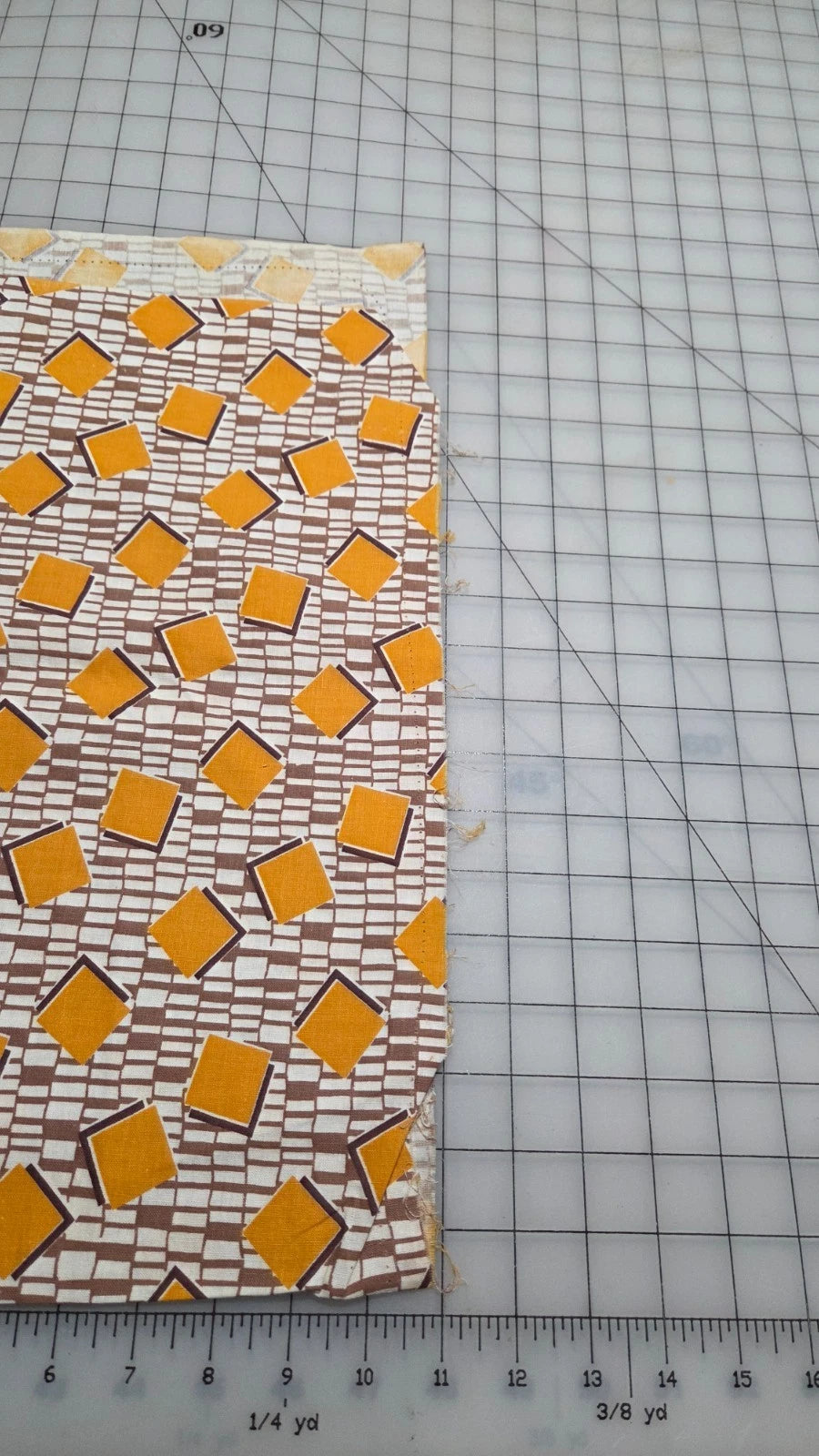 Vintage Feedsack Fabric 50 x 43 Opened Gold & Brown Squares Feed Flour Sack