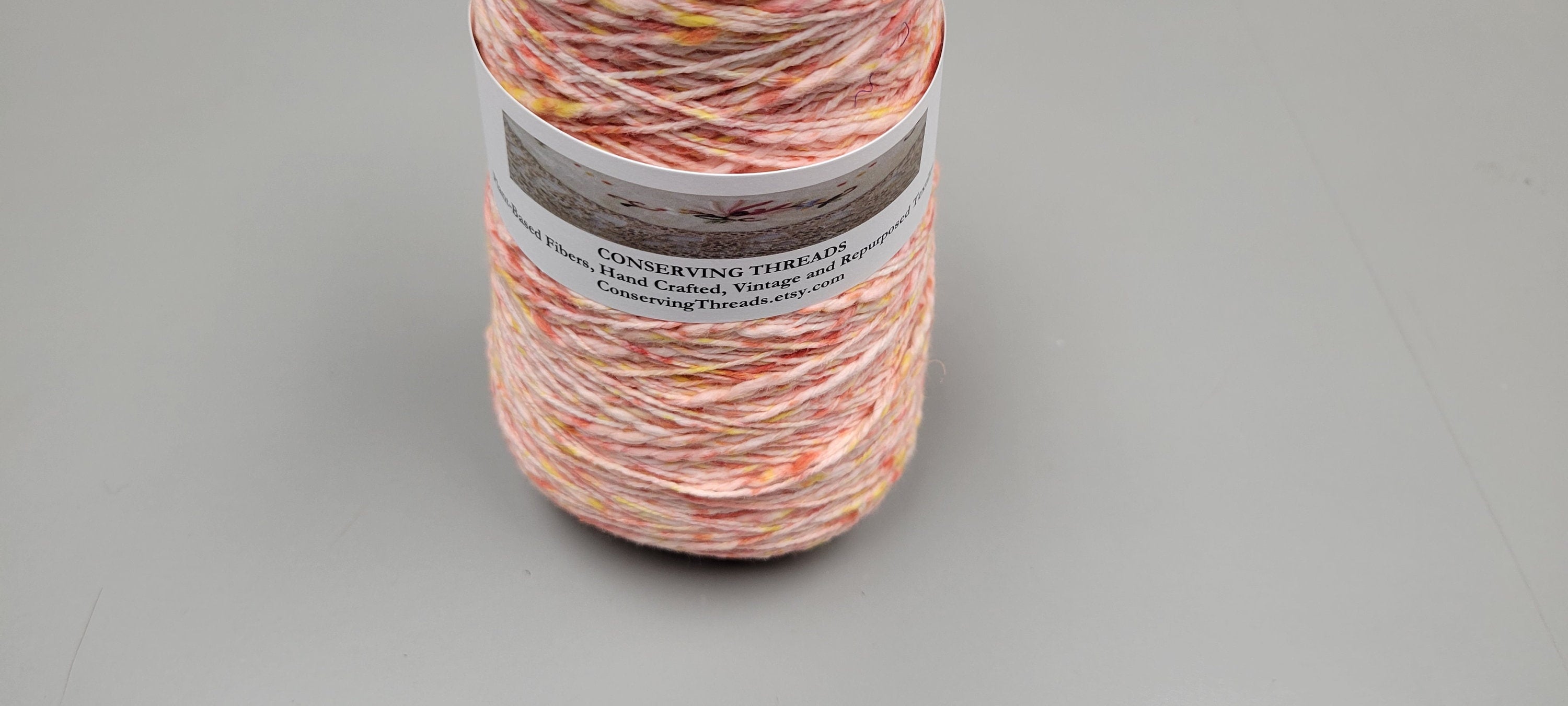 Cotton Yarn Splatter Yellow, Red, White, Hand Spun, 2 Ply Fingering Weight on Cone. Great for Knitting, Crochet, Weaving, Big Stitching