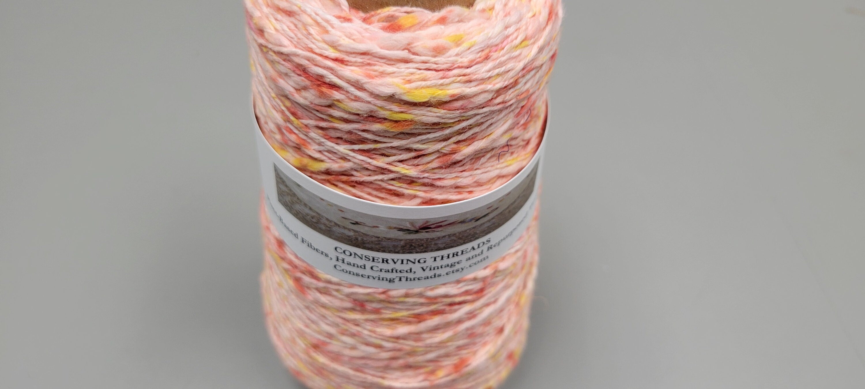 Cotton Yarn Splatter Yellow, Red, White, Hand Spun, 2 Ply Fingering Weight on Cone. Great for Knitting, Crochet, Weaving, Big Stitching