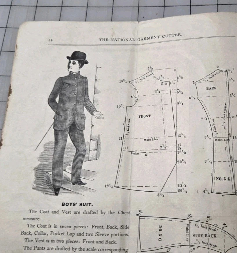National GARMENT Cutter Book, 1890, Clothing Patterns, Goldsberry. Original Draft at Home.
