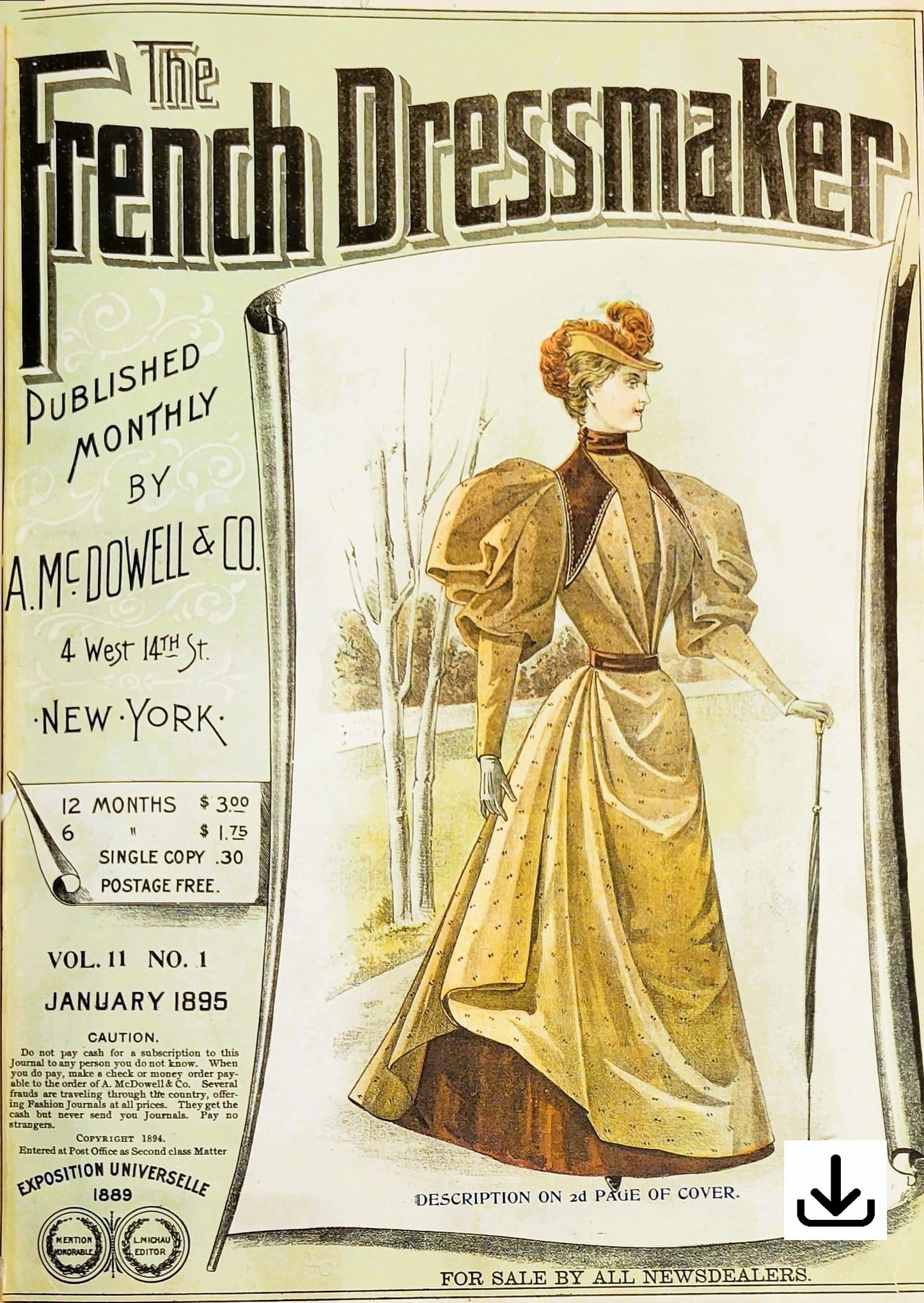 📥 French Dressmaker, 1895 January. A. McDowell & Co. Ladies' Fashion Mail Order Catalog, Vol 11 No 1. E-book DOWNLOAD.