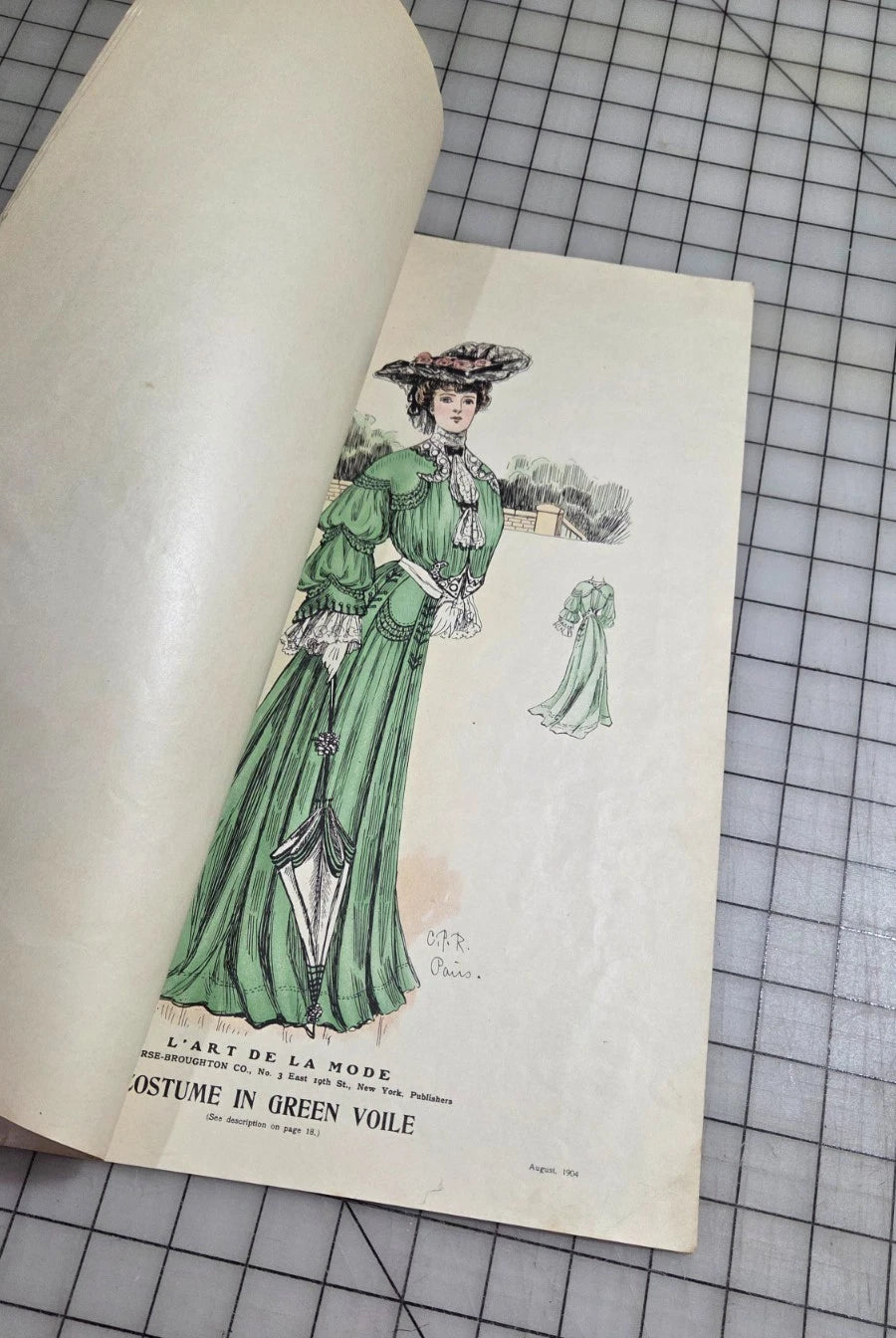 6 Original Antique Color Fashion Plates, L'Art de la Mode August 1904 Catalog