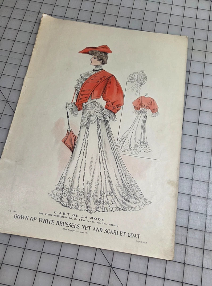 6 Original Antique Color Fashion Plates, L'Art de la Mode August 1904 Catalog