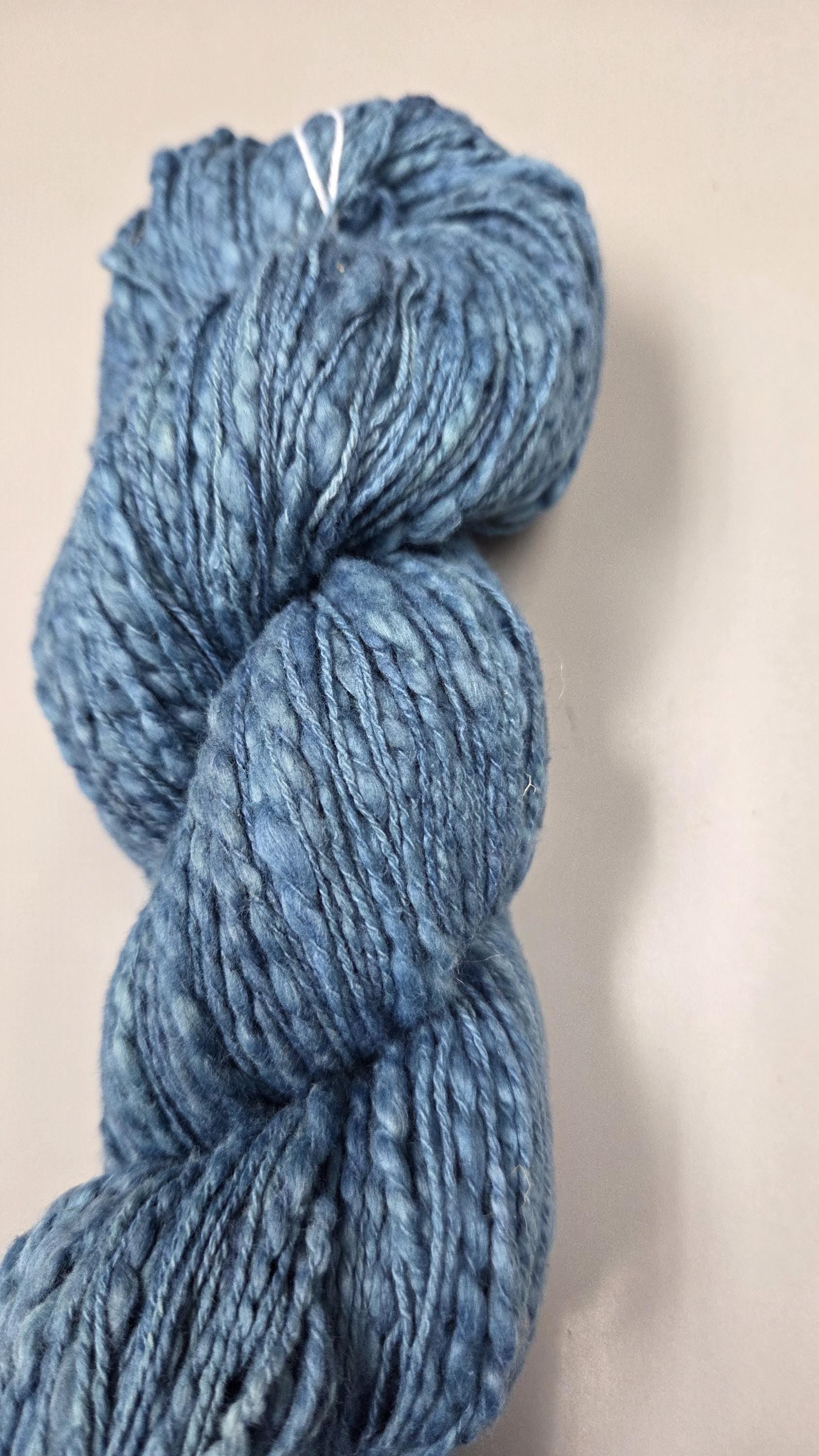 Cotton Yarn, Hand Spun, 2 Ply, Indigo Blue, Fingering Weight. Off White. Natural. 280 Yards.