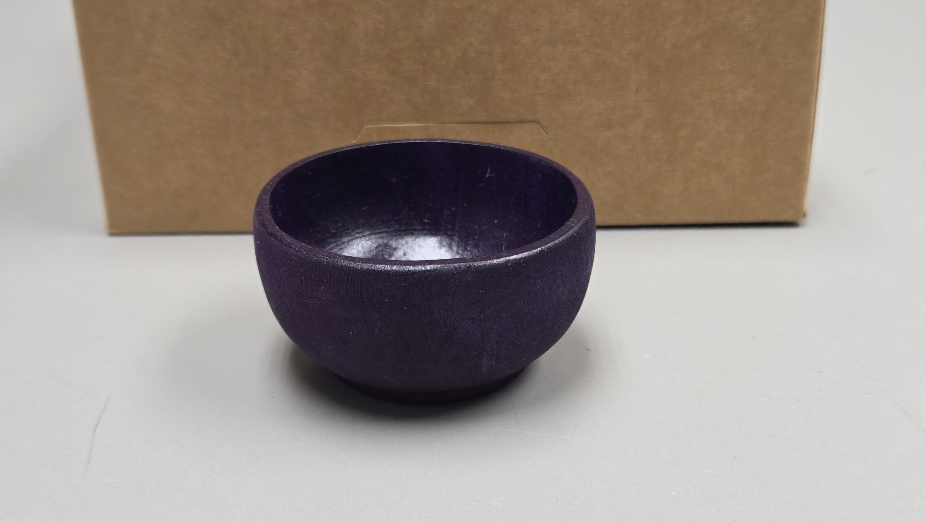Spin Cotton Fiber Kit. Natural Upland Cotton Sliver. Hand-Painted Wood Support Bowl and Brass Tahkli Spindle. SK3 Dark Purple