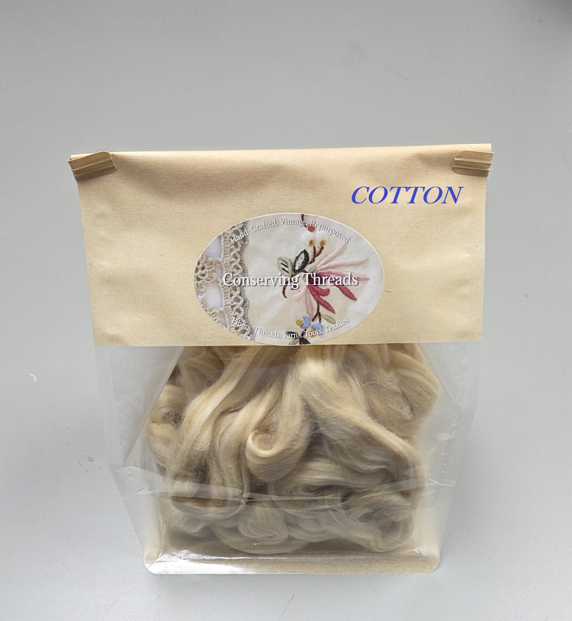 Green + White Cotton Fiber Sliver, Combed, Natural Color, 1 oz